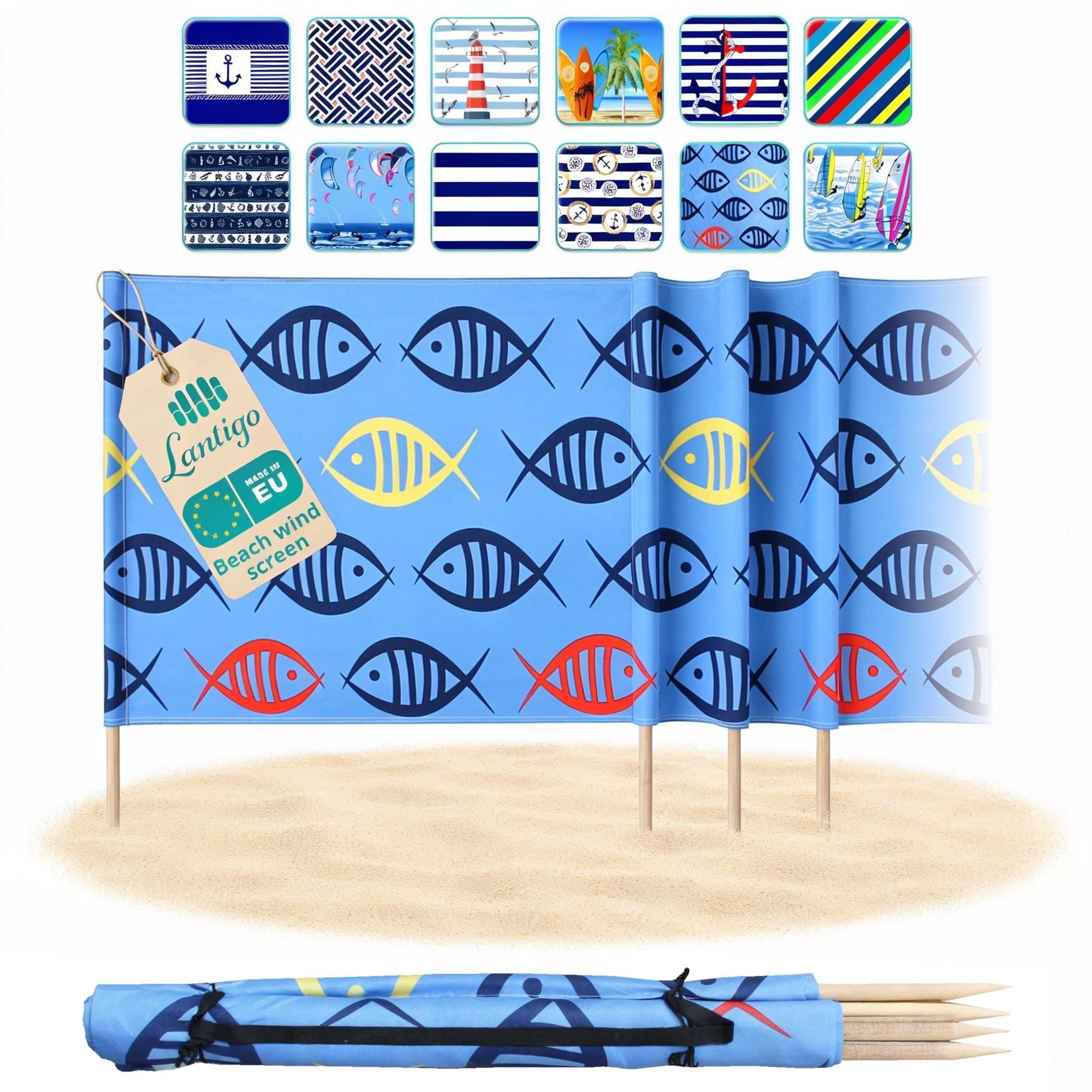 Lantigo Windschutz Sichtschutz Sonnenschutz Strandparavent aus Mikrofaser – portabel, (Summer, Länge: 4 m), - Faltbarer Sonnenschutz für Strand, Camping & Garten