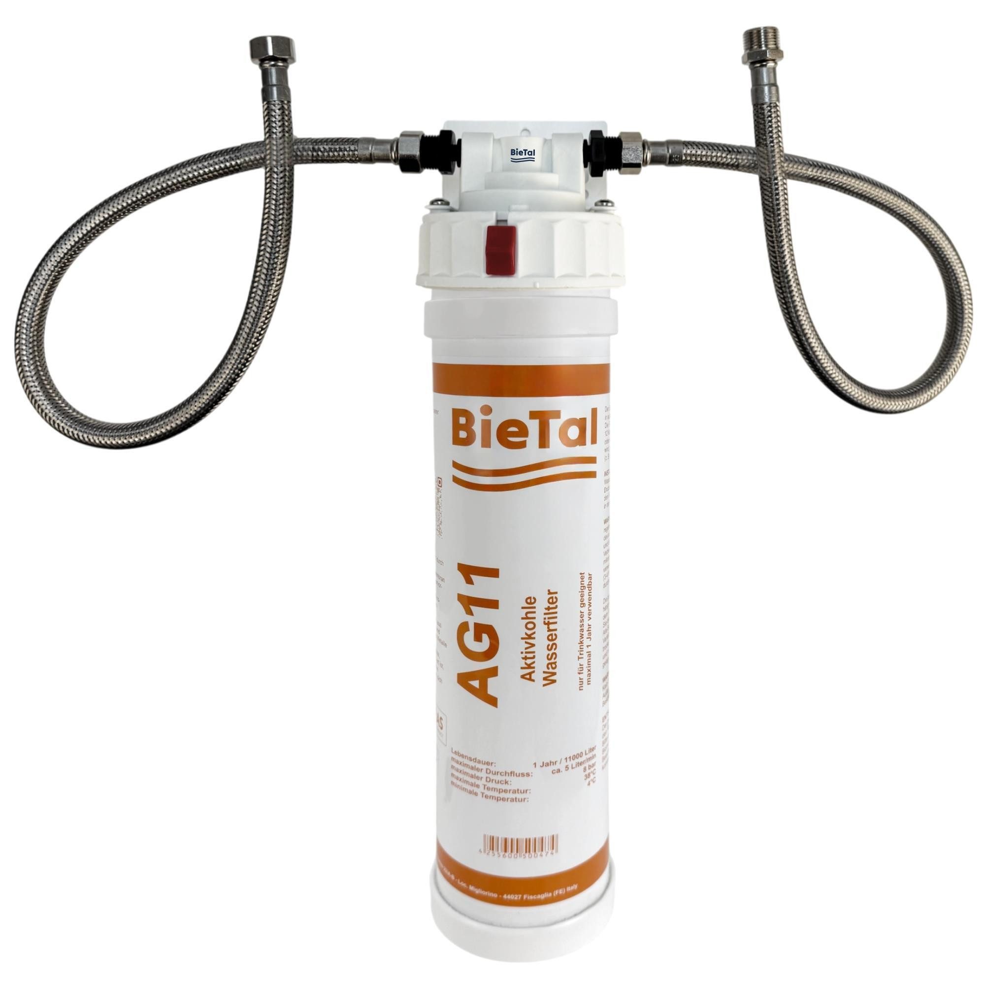 BieTal Wasserfilter BieTal® Untertisch Trinkwasser Filtersystem Aktivkohle Komplettset, Liefert gefiltertes Wasser über den normalen Wasserhahn.