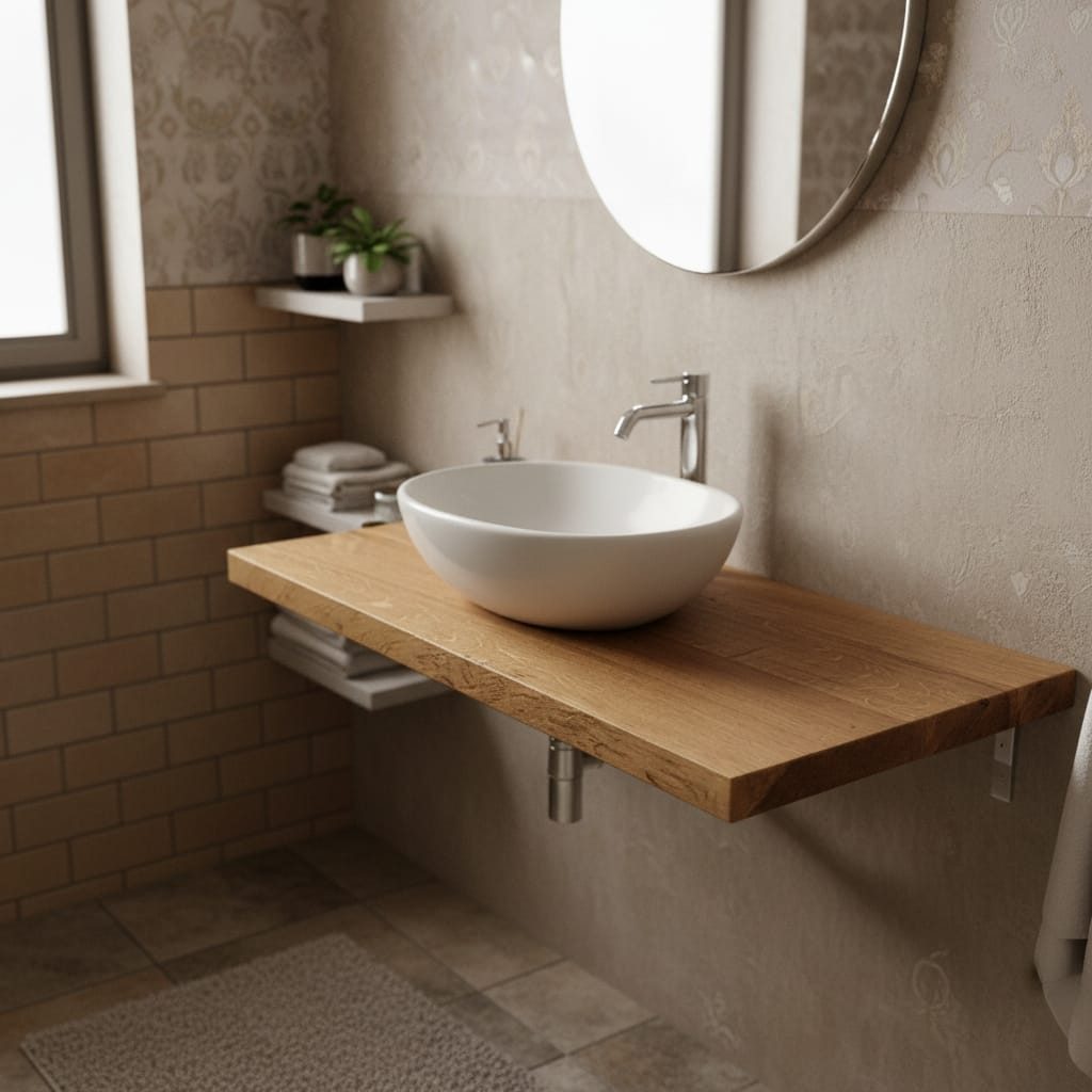 DaoWood Waschtischplatte Waschtischplatte Massive Eiche Holz mit gerade Kanten Hellbraun 50cm