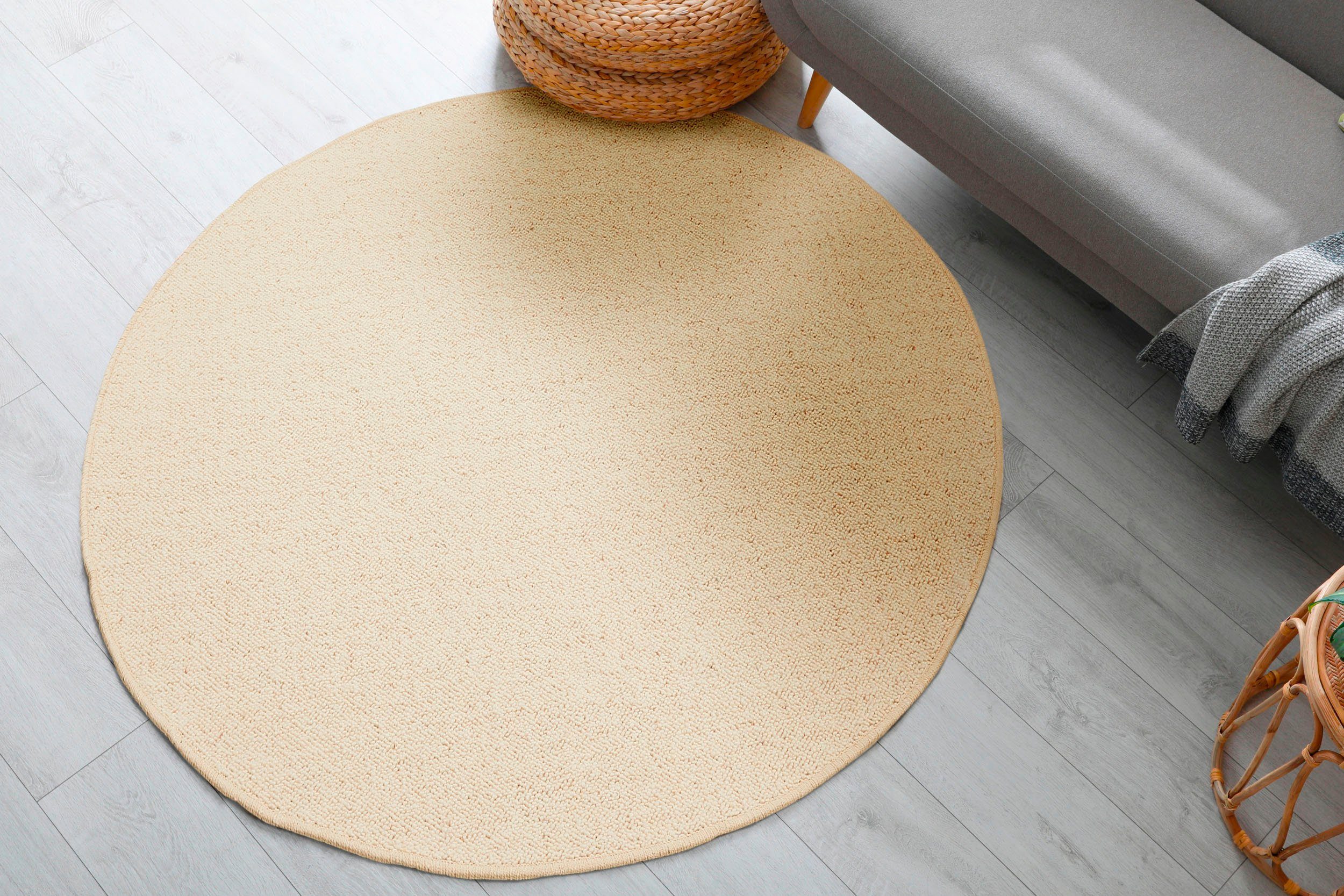 LUXOR living Wollteppich Sheffield, Made in Germany, rund, Höhe: 5 mm, melierte Berber-Optik, reine Wolle