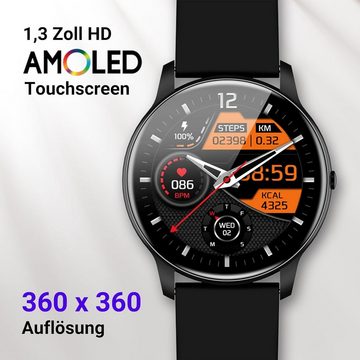 XINJI C2 3ATM wasserdicht Smartwatch (1,3 Zoll, Androud/ iOS), mit AMOLED-Touch-Display, Blutsauerstoffmessung, Schlafüberwachung