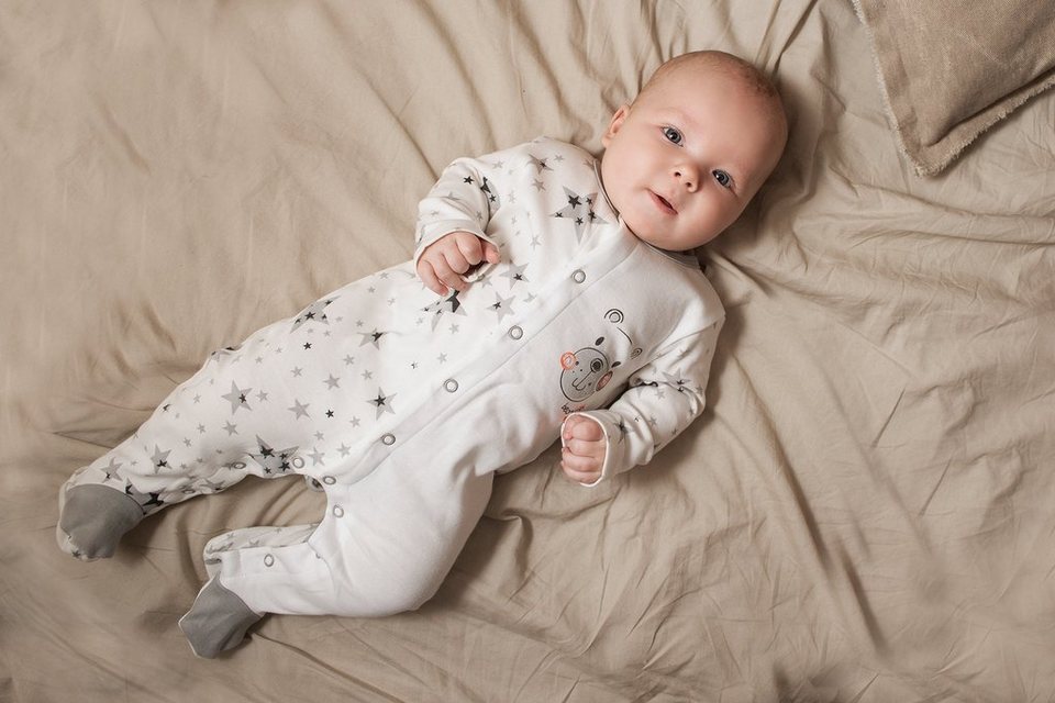 Makoma Strampler Baby Strampler mit Fuß Pyjama Schlafanzug Schlafoverall  Teddy (1-tlg) 100% Baumwolle