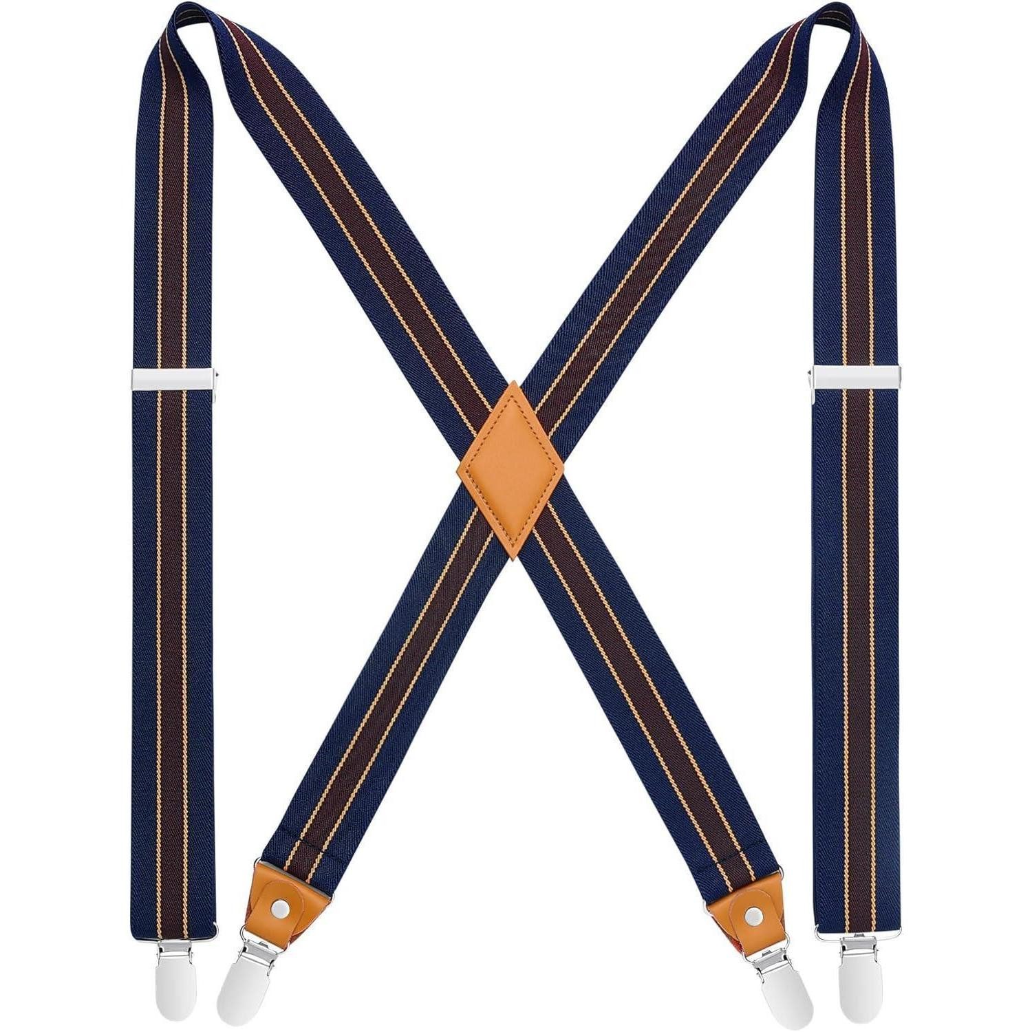 LuxusKollektion Hosenträger Hosenträger Herren 35mm X Form 4 Metallclip Blaubraune Streifen