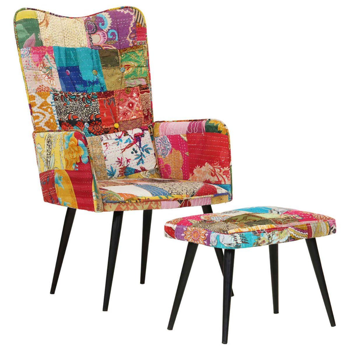 DOTMALL Stuhl Sessel mit Fußhocker, mehrfarbiges Patchwork-Canvas