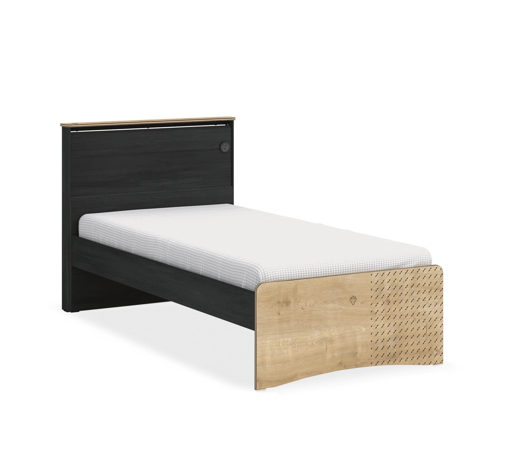 Möbel-Zeit Bett BLACK mit flachem Kopfteil mit integriertem USB-Ladegerät 100x200 cm, Liegeplatte inkl. Belüftungsschlitze für optimale Luftzirkulation