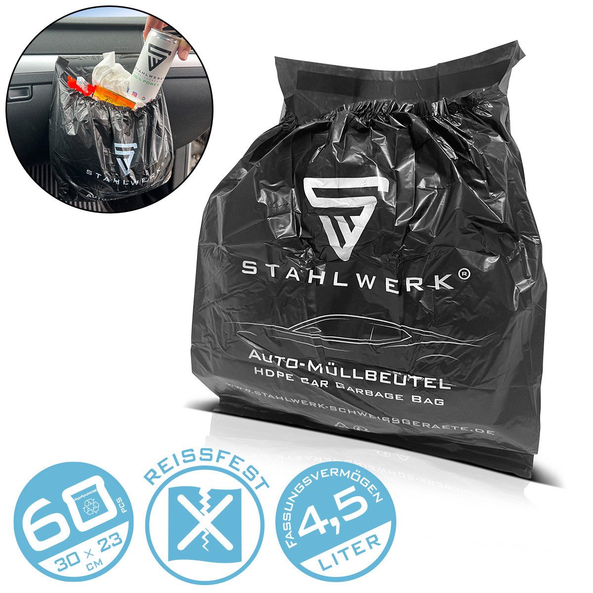 STAHLWERK Müllbeutel Automüllbeutel 60 Stück 4,5 Liter 23 x 30 cm