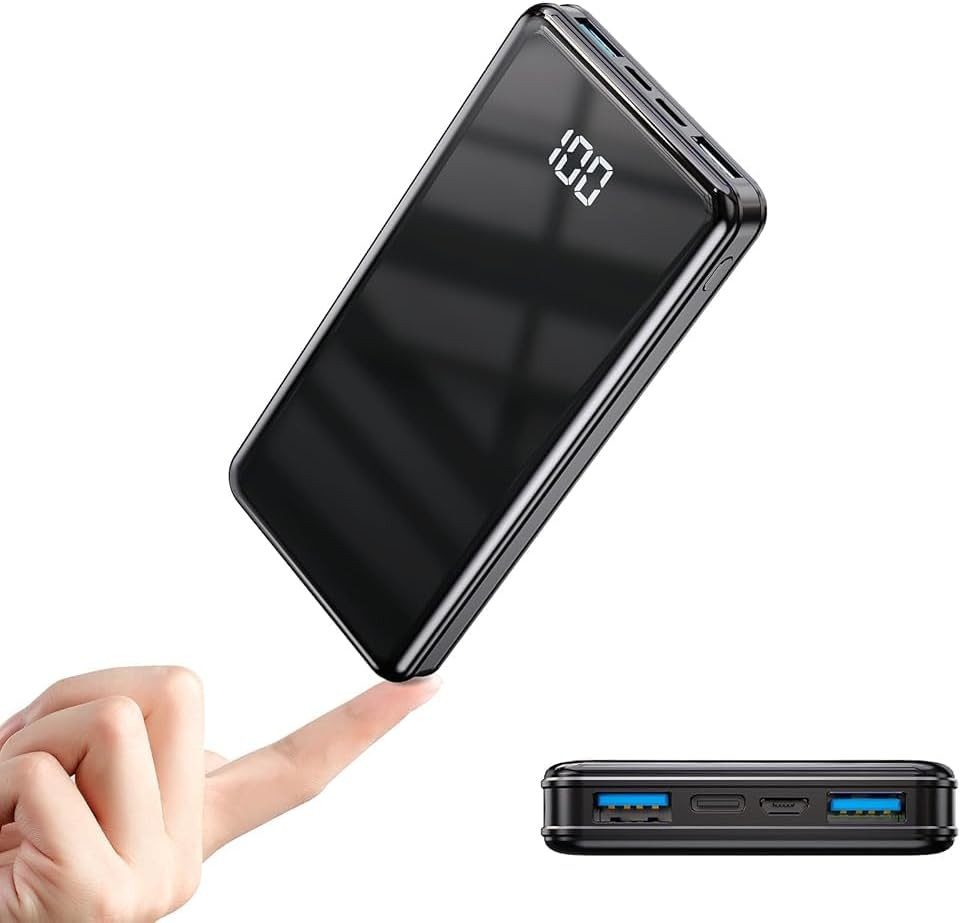 Pdgrid 12000mAh Ultra Slim Leicht 22.5w Schnellladen 4 Schnittstellen Powerbank 12000 mAh, Mit LED-Anzeige und Taschenlampe