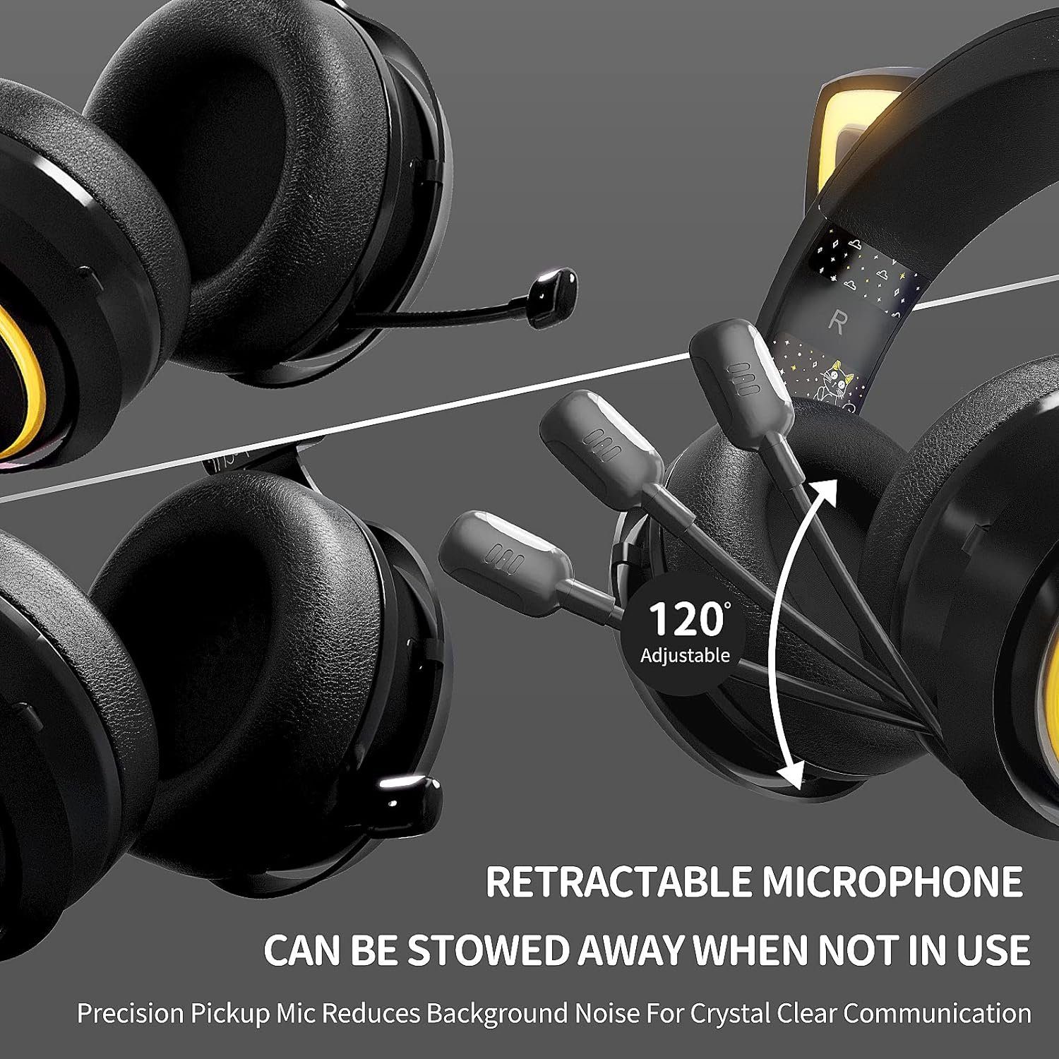 Gaming-Headset für (Eingebautes klare Sprachkommunikation während des mit "Drahtloses Mikrofon Gaming-Headset Surround und mit Sound Cat-Ears) Somikon , Rauschunterdrückung Spielens. 7.1