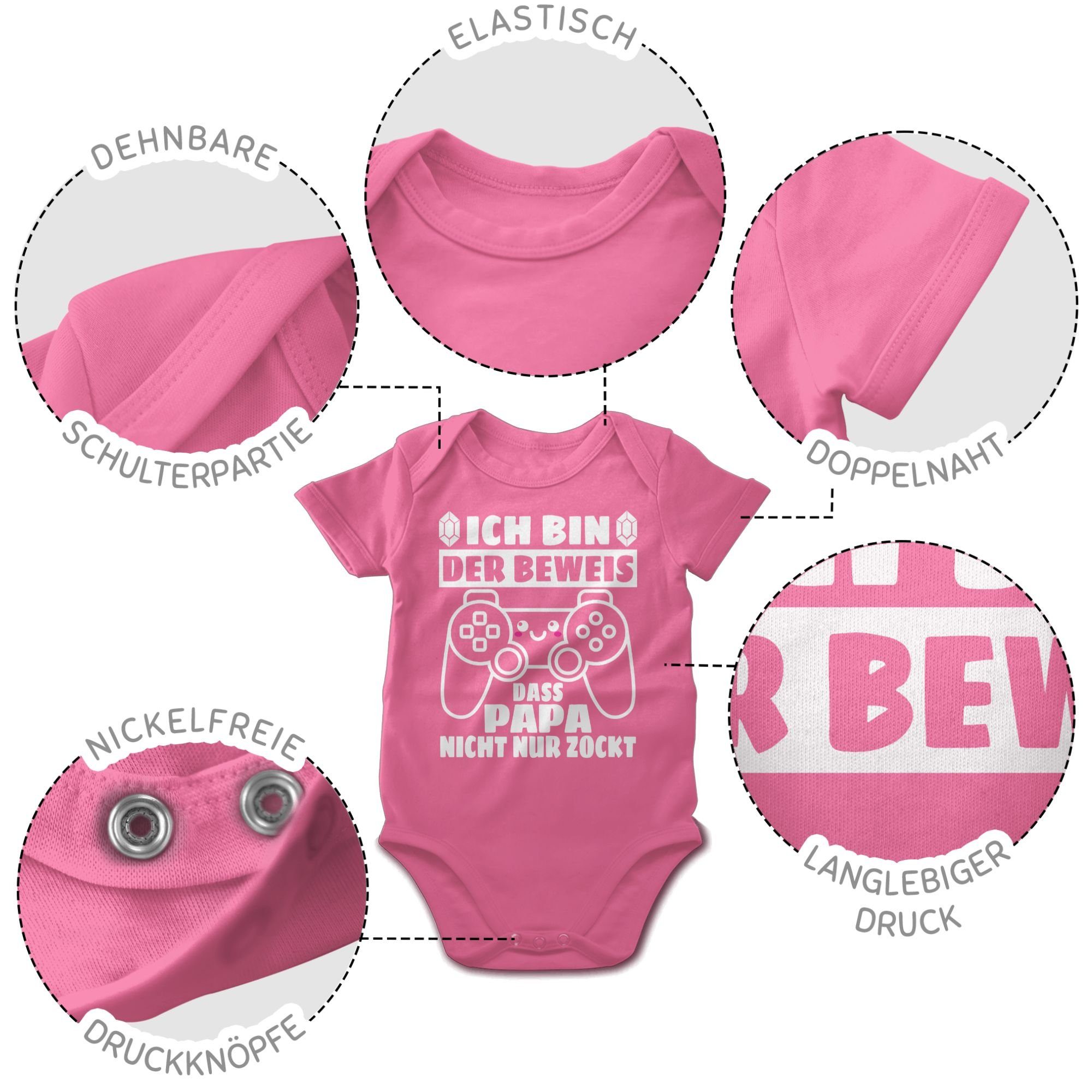 Beweis Papa bin zockt Pink Baby Shirtbody der nicht mit weiß das nur Vatertag Shirtracer 2 Controller Geschenk Ich -