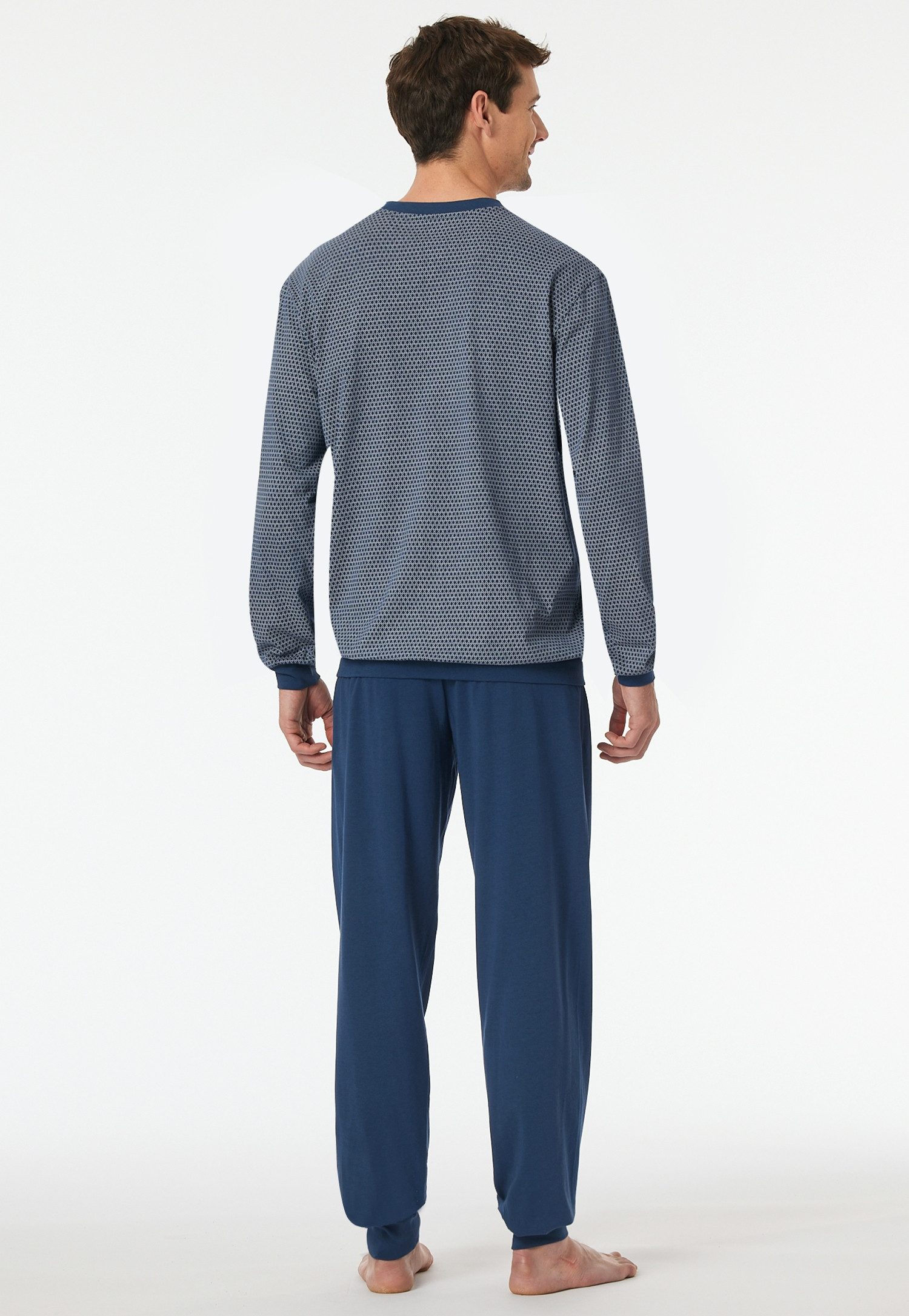 Schiesser Pyjama Comfort Essentials (2 tlg) V-Ausschnitt, Brusttasche, Baumwolle, Langarm