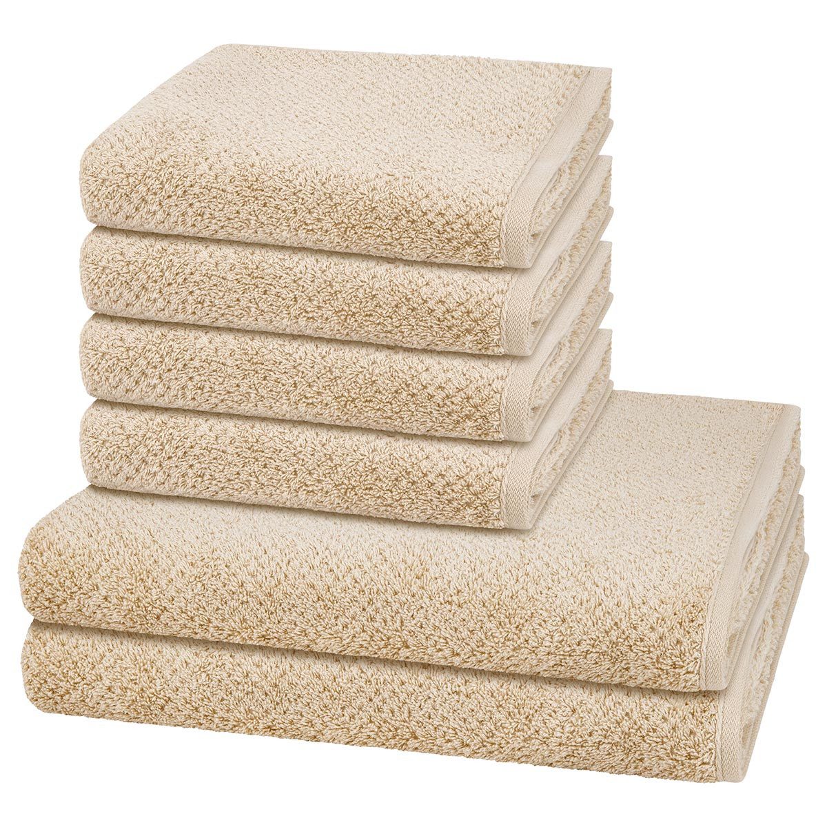 Cawö Handtuch Set Pure, Walkfrottee (Spar-Set, 6-St), 4 X Handtuch 2 X Duschtuch im Set - Baumwolle - Saugstark