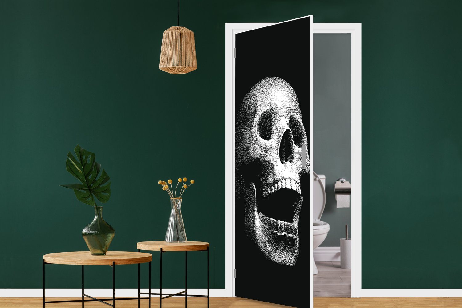 Tür, Matt, 75x205 Schädels, MuchoWow (1 schwarz-weiße St), natürlichen für eines Eine Türaufkleber, Türtapete Illustration Fototapete cm bedruckt,