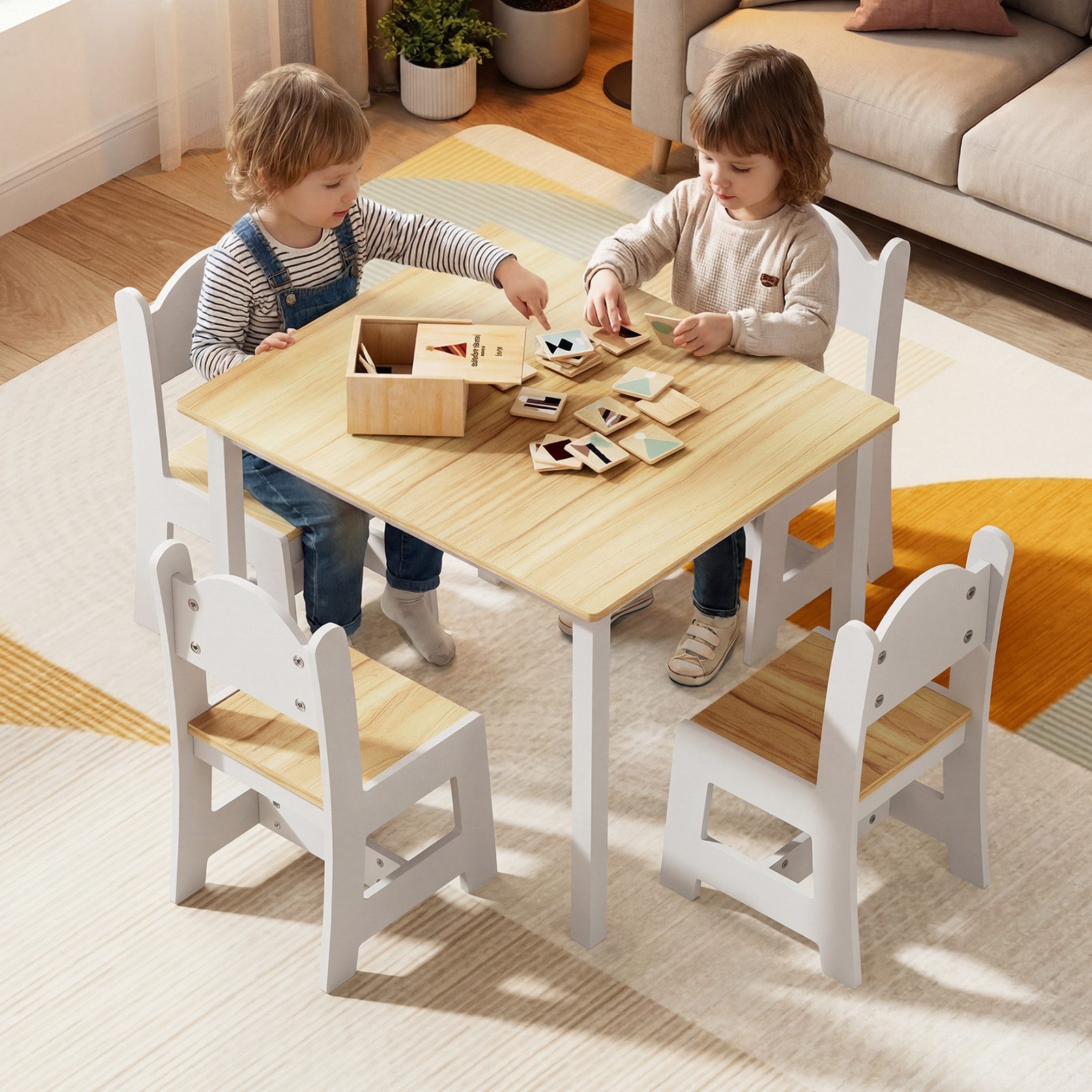 LEADZM Kindertisch Kindertisch mit 4 Stühlen, Kindersitzgruppe, Kinder Tisch Stuhl Set