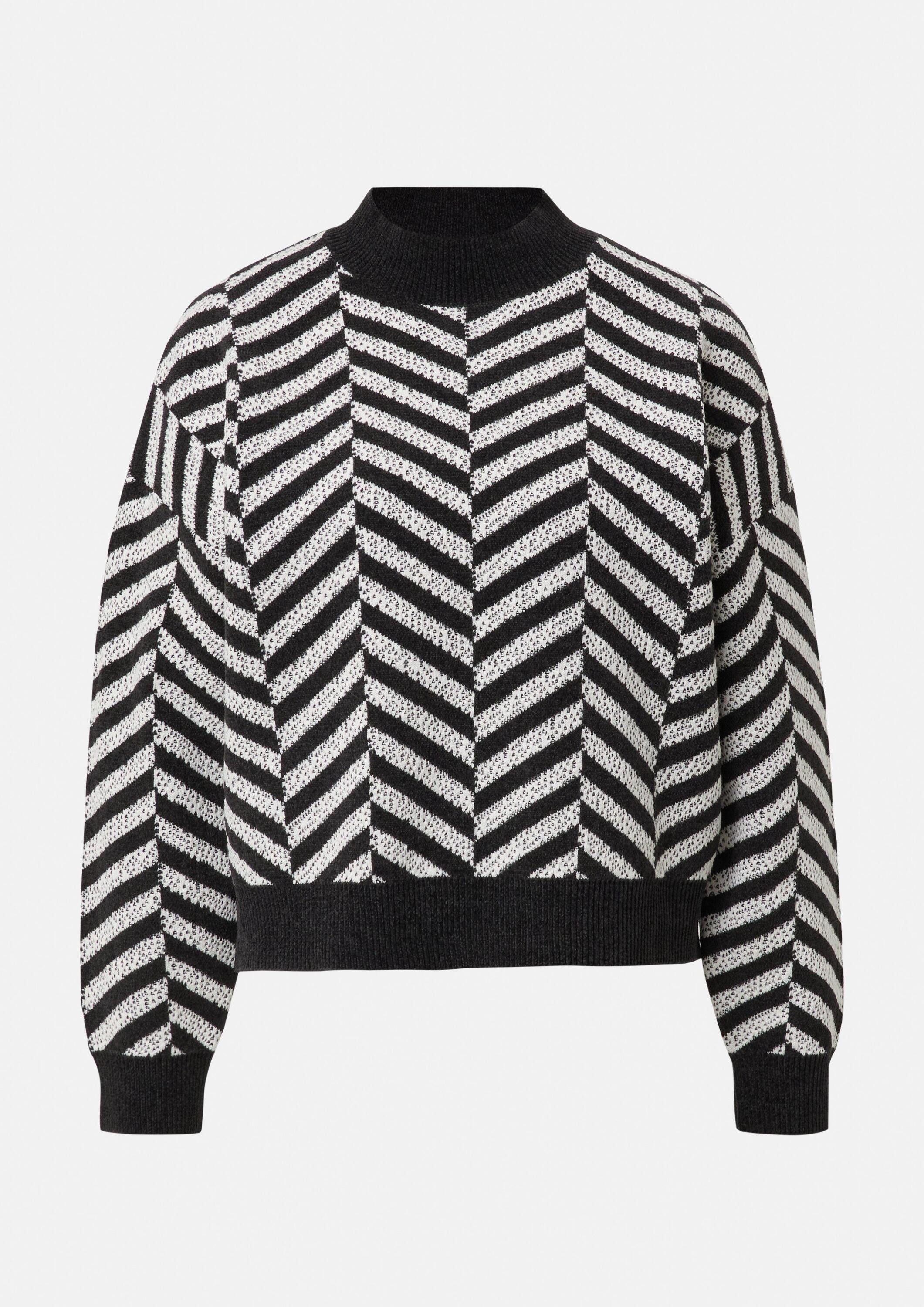 comma Longpullover Strickpullover Jacquard-Strickpullover aus weichem Chenille-Garn