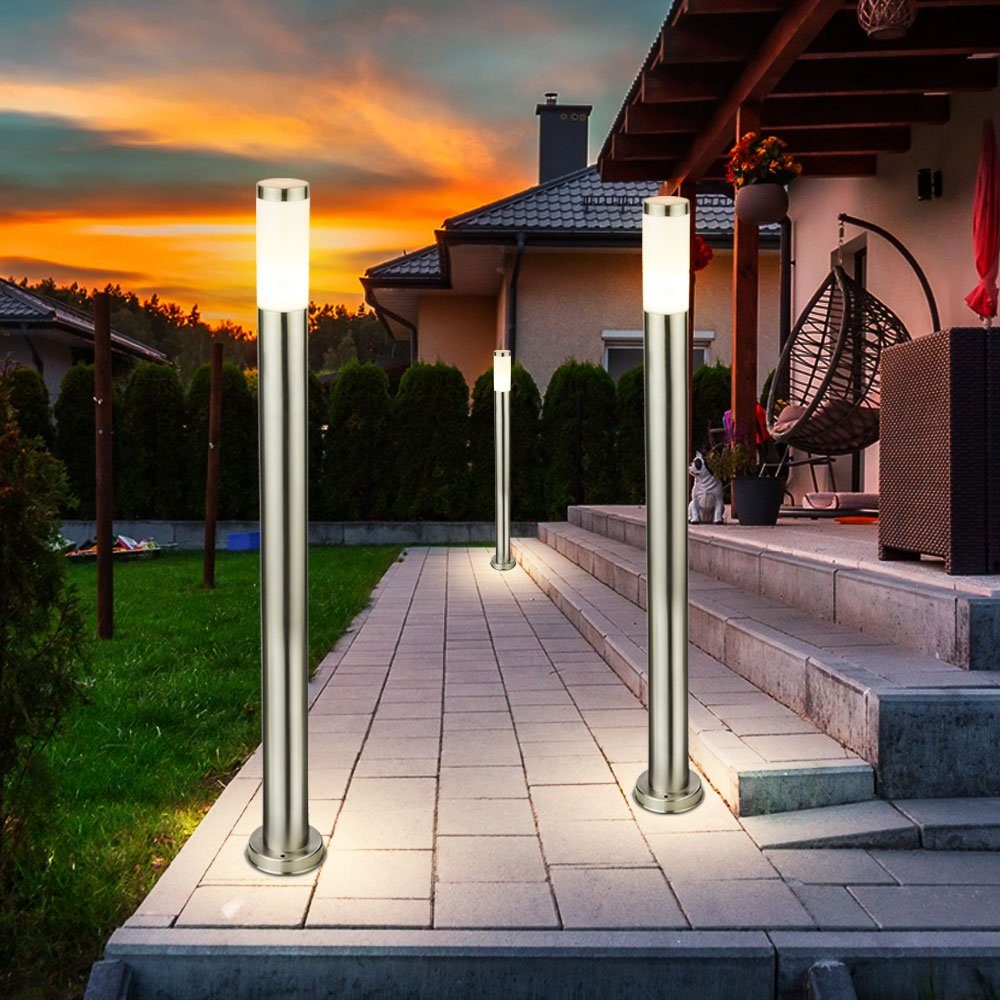 etc-shop LED Außen-Stehlampe, Wand Set Leuchtmittel im Stand Säulen 2er Stand inklusive, Edelstahl IP44 Warmweiß, Außen Lampe Leuchte