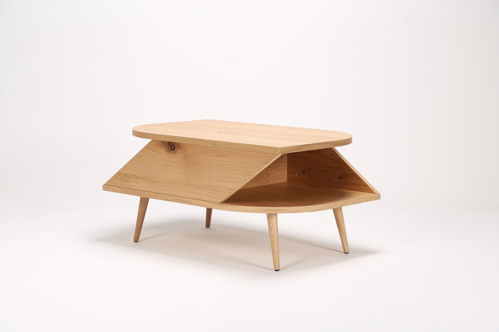 Mobello Couchtisch aus Wildeiche, FLY – ELEGANTES DESIGN (Wohnzimmertisch, Beistelltisch), Mit Stauraum aus Eichenfurnier