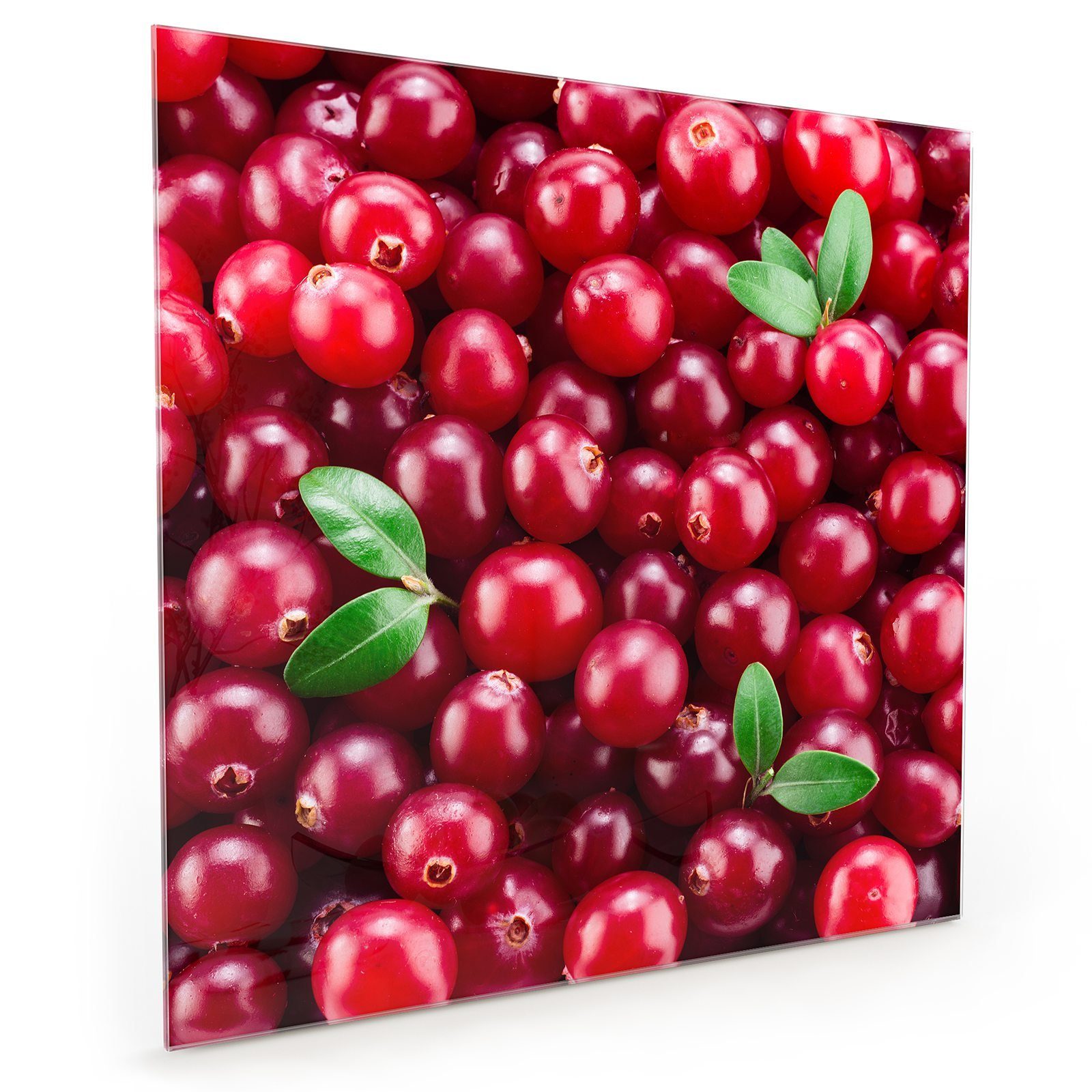 Primedeco Küchenrückwand Küchenrückwand Spritzschutz Glas mit Motiv Cranberrys mit Blatt
