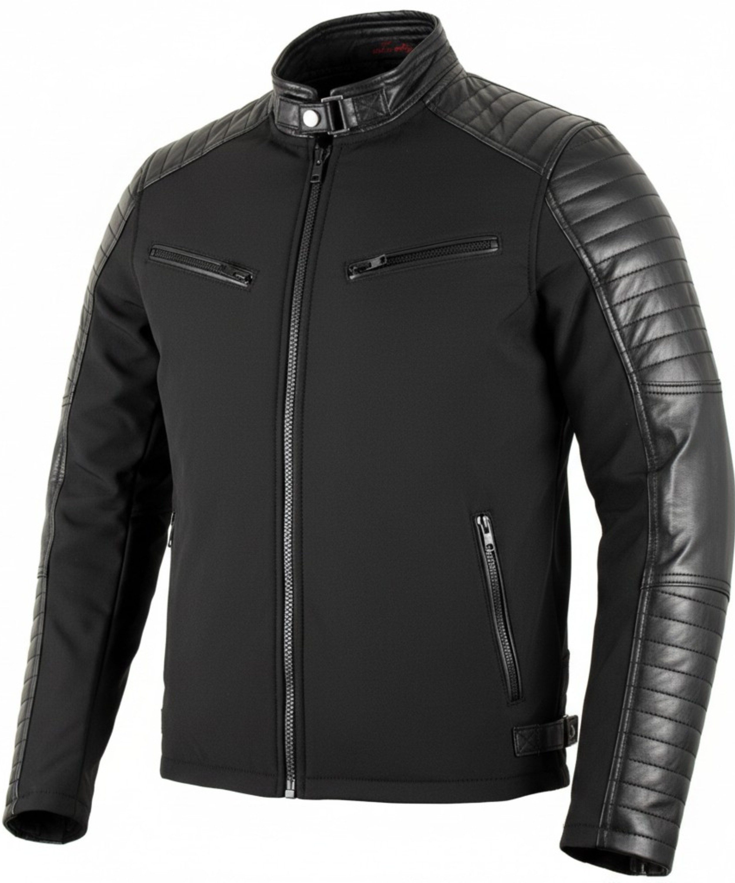 MDM Bikerjacke Herren Übergangsjacke Bikerjacke Schwarz Softshell Kunstleder Slim Fit (1x Bikerjacke für Herren) Biker Übergangsjacke mit Kunstlederdetails