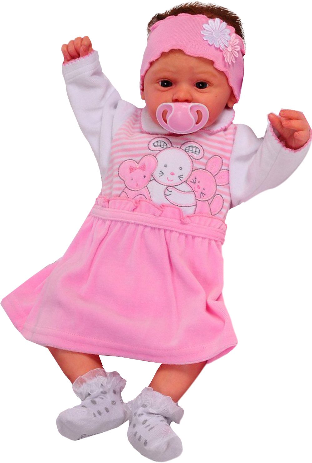 La Bortini Sweatkleid Baby Kleid warm und weich aus Velours in Rosa Kleidchen kuschelig, mit Tiren Stickerei, 44 50 für Neugeborene, Erstlingskleid