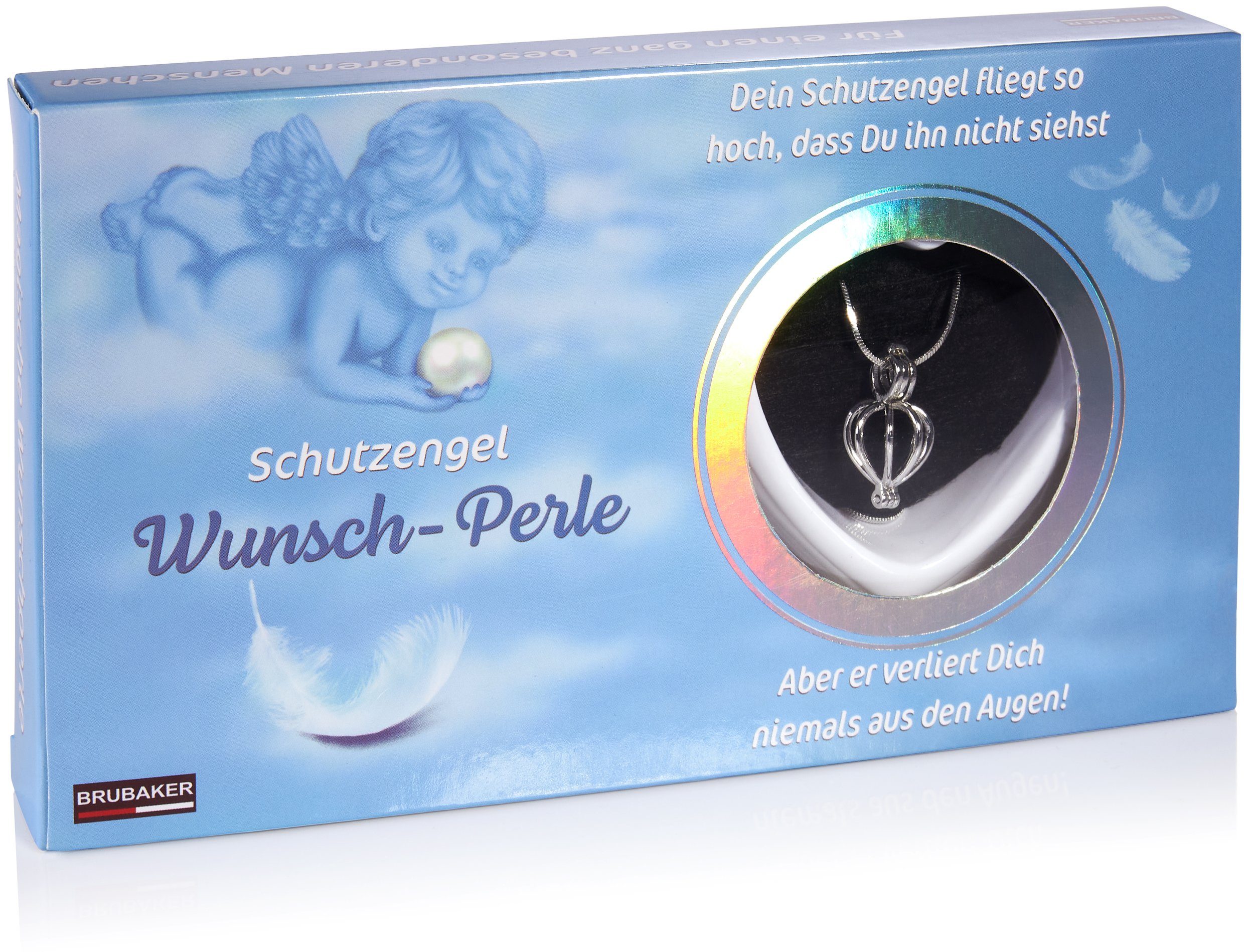 BRUBAKER Жемчужные ожерелья-Set Schutzengel-Wunschperle als Schutzamulett (4-tlg., Geschenkset mit Silberkette und Muschel), Halskette mit Körbchen-Anhänger und echter Perle