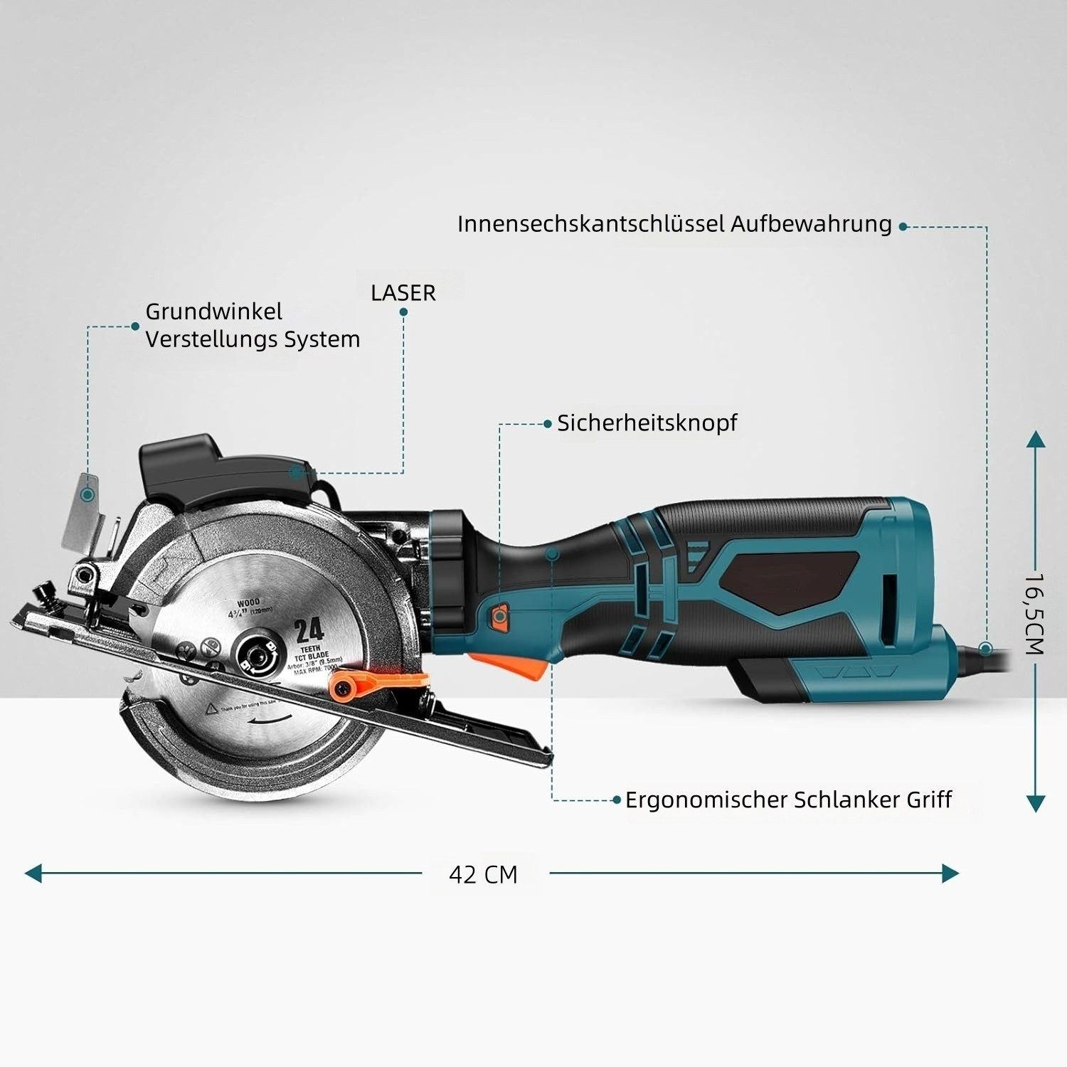 DOVAMAN Handkreissäge mit Laser, 710W 115mm, Metall-Zusatzgriff, 6 Sägeblät günstig online kaufen