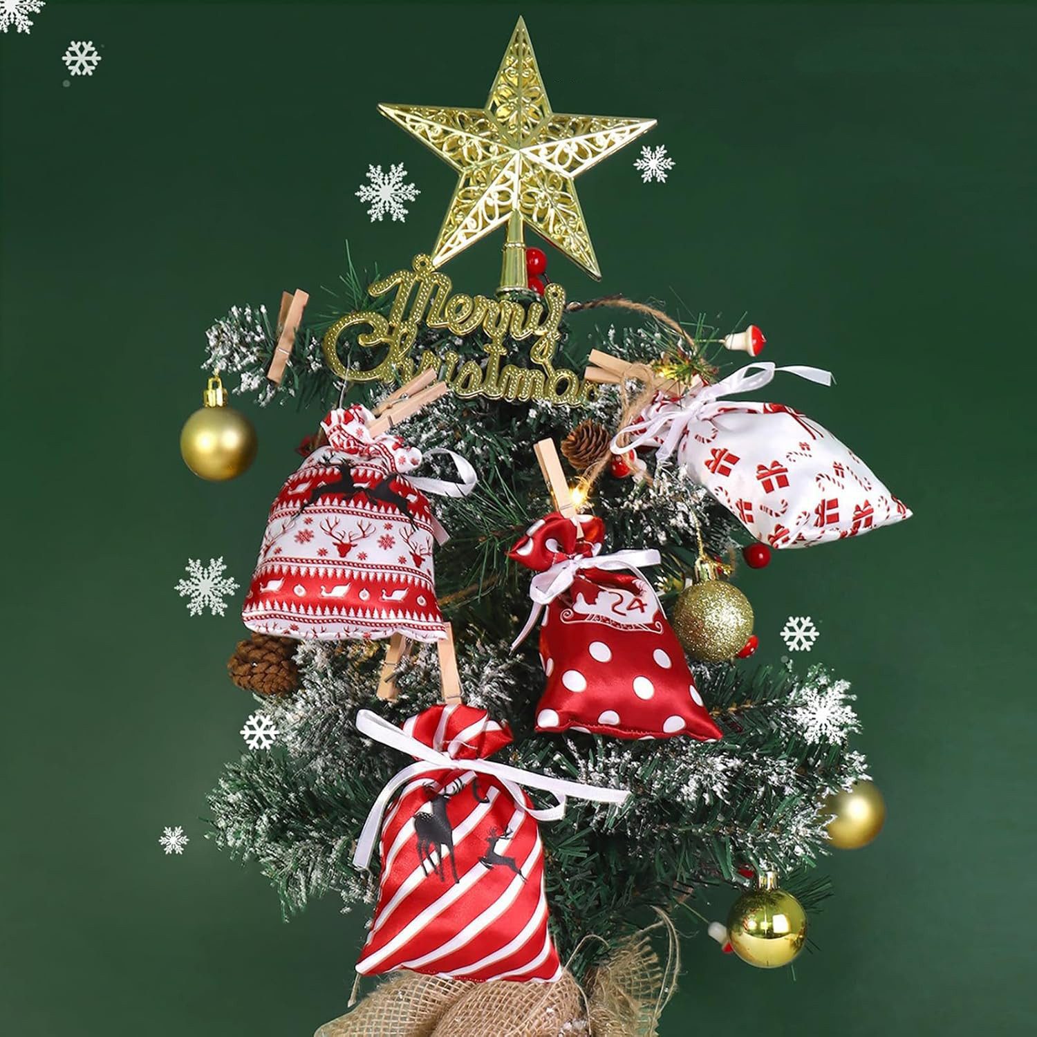 Bomiclss befüllbarer Adventskalender 24 Stück Weihnachts-Adventskalender-Taschen, mit Kordelzug, Wiederverwendbare Stoff-Geschenktüten für den Weihnachts-Countd – Bild 4 von 5