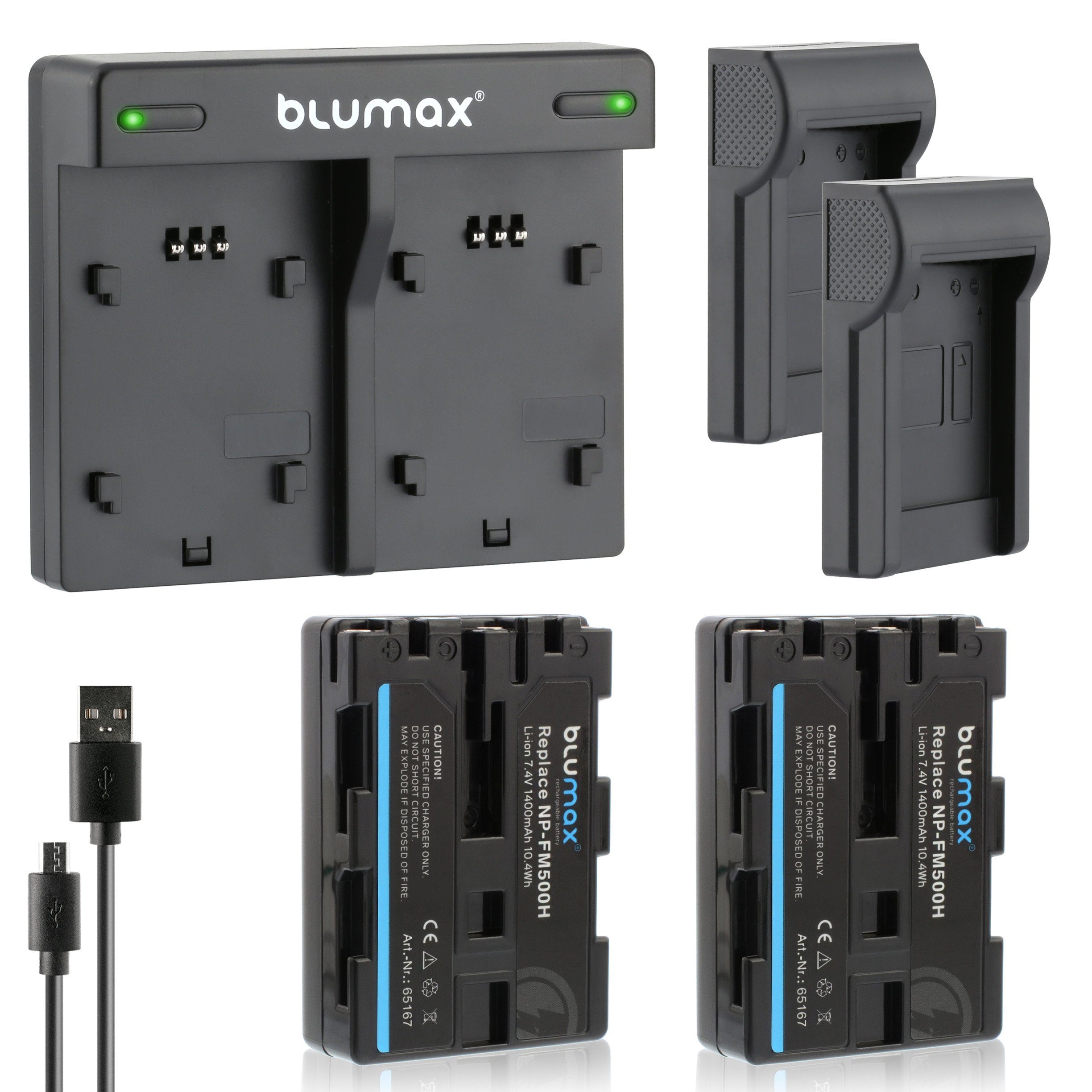 Blumax Set mit Lader für Sony FM500H DSLR-Alpha 1400 mAh Kamera-Akku