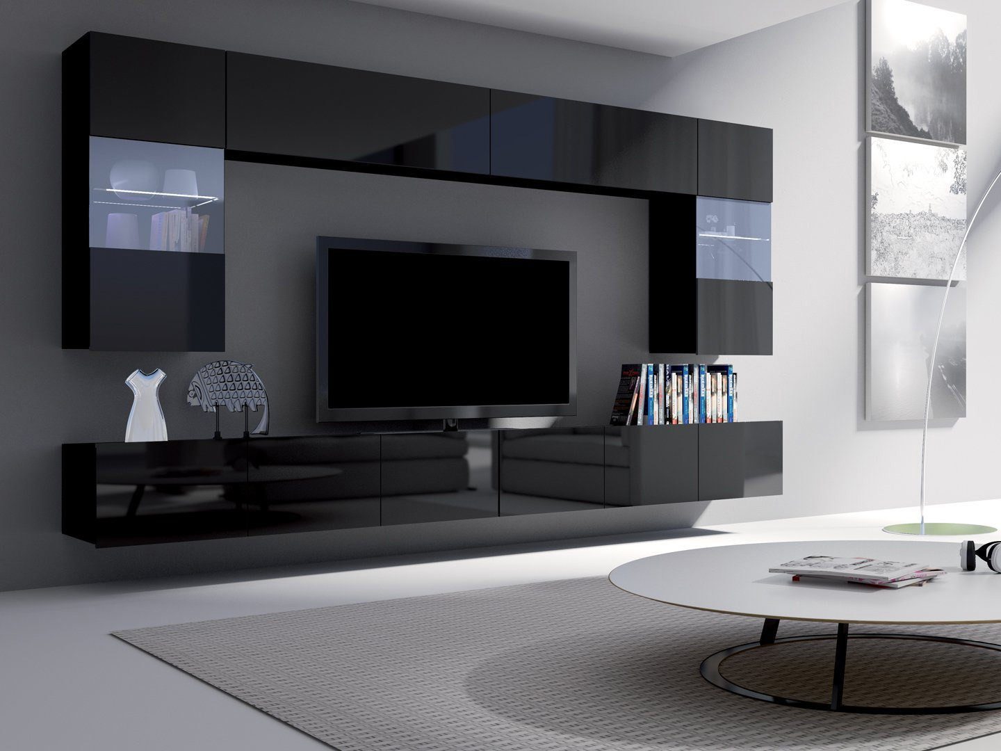 Beautysofa Wohnwand Calabrini I Modernes Möbelset für das Wohnzimmer, (Vitrinen, TV-Schränke & Regale, elegante Möbelwand), Optional mit LED-Beleuchtung oder ohne LED erhältlich