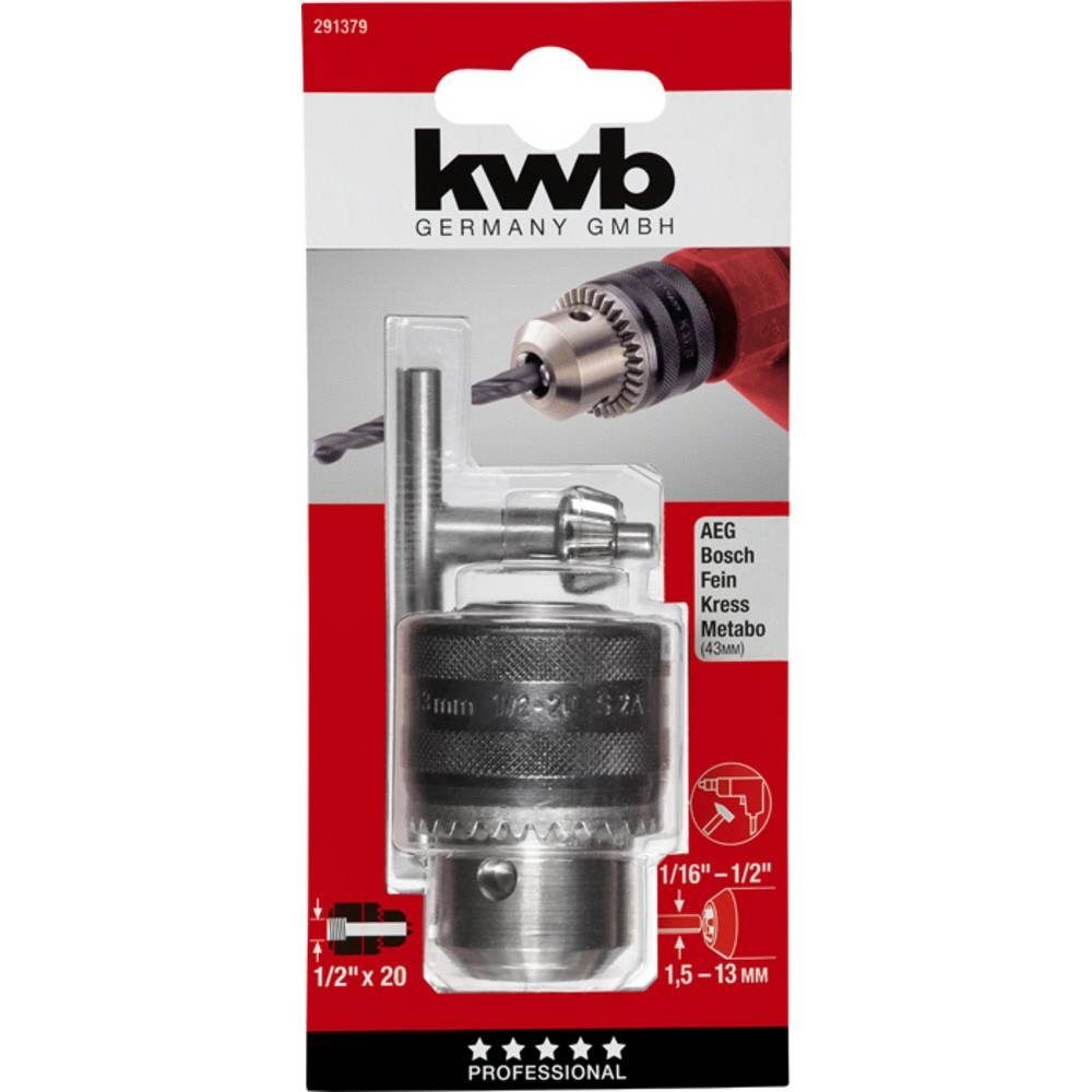 kwb Bohrfutter Zahnkranz-Bohrfutter, 1/2″ x 20, 1.5 - 13 mm, schlagbohrfest 291379
