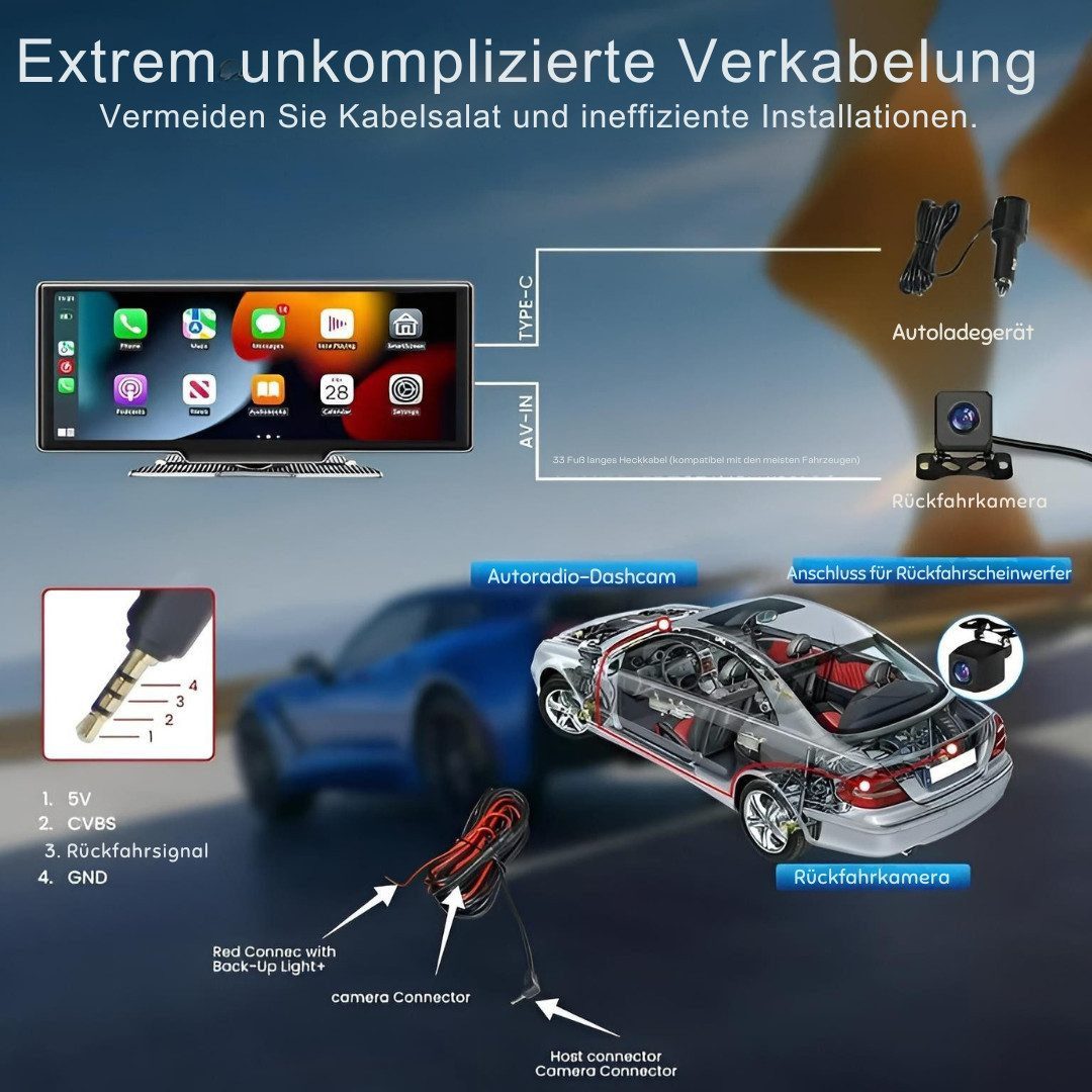 Goldstern-Tech 2 in 1 DriveVision Navigation Dashcam (4K Ultra HD, WLAN (Wi-Fi), Bluetooth, FM-Transmitter, GPS, Nachtsicht sowie Wireless Apple CarPlay & Android Auto, mit AHD Rückfahrkamera, Wireless CarPlay & Android Auto)