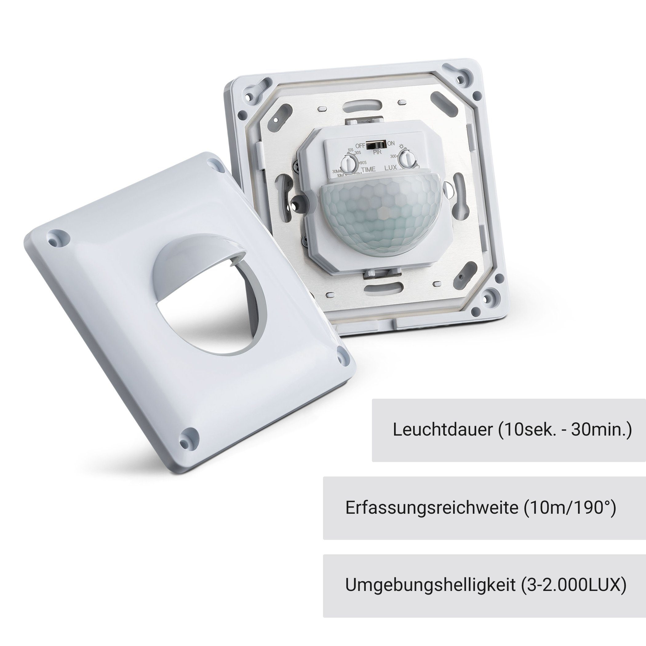 SEBSON Bewegungsmelder Bewegungsmelder Außen IP65 Unterputz LED geeignet programmierbar, (1-St), LED geeignet, IP65, programmierbar, 190°, Ein- und Ausschalter