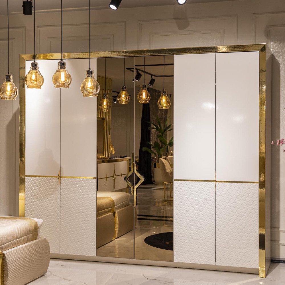 JVmoebel Kleiderschrank Eleganter Kleiderschrank Modernes Design mit Spiegel & Gold SOFORT (Kleiderschrank) Made in Europa