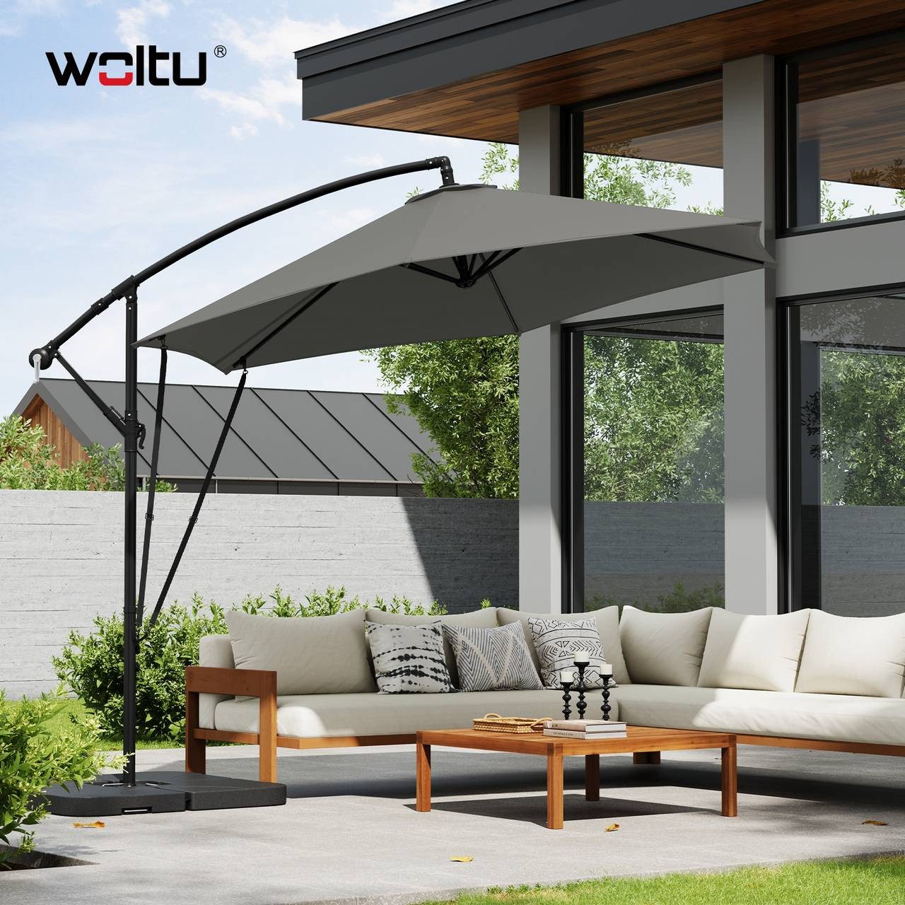 Woltu Sonnenschirm, φ310cm, UV-Schutz Strandschirm, Neigbar und Tragbar, mit Abdeckung
