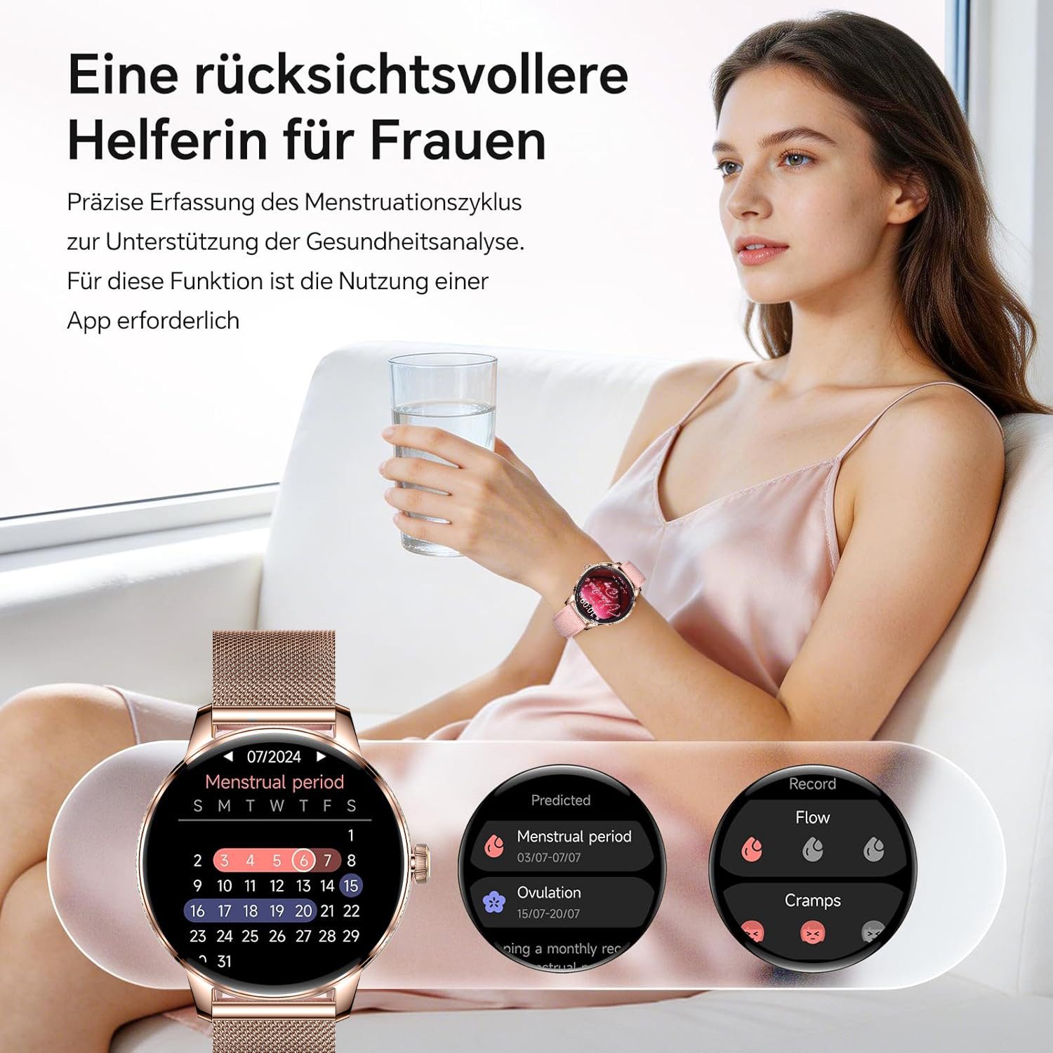 Forrlite 2026 Neues Smartwatch Damen Herren mit Telefonfunktion, Smartwatch (38mm cm/1.19 Zoll) Spar-Set, 4-tlg., Anrufe, Schrittzähler, Puls, Blutdruck, Stress – Bild 4 von 5