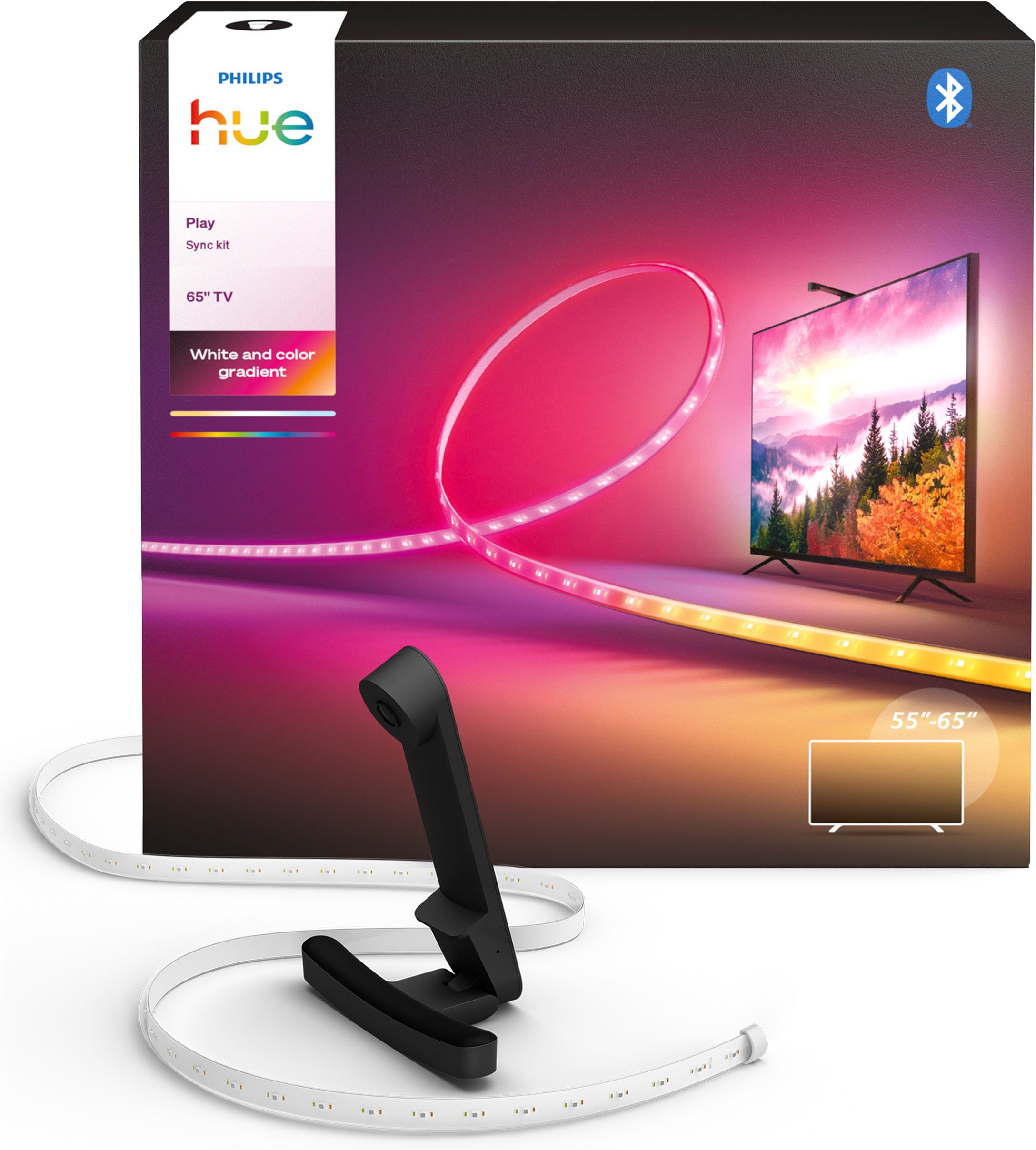 Philips Hue LED-Streifen Play Screen Sync Set (Play Gradient 65" o. 85" Lightstrip+Screen Sync), White & Color Ambiance, RGBWWIC, präzise Farben, steuerbar per App