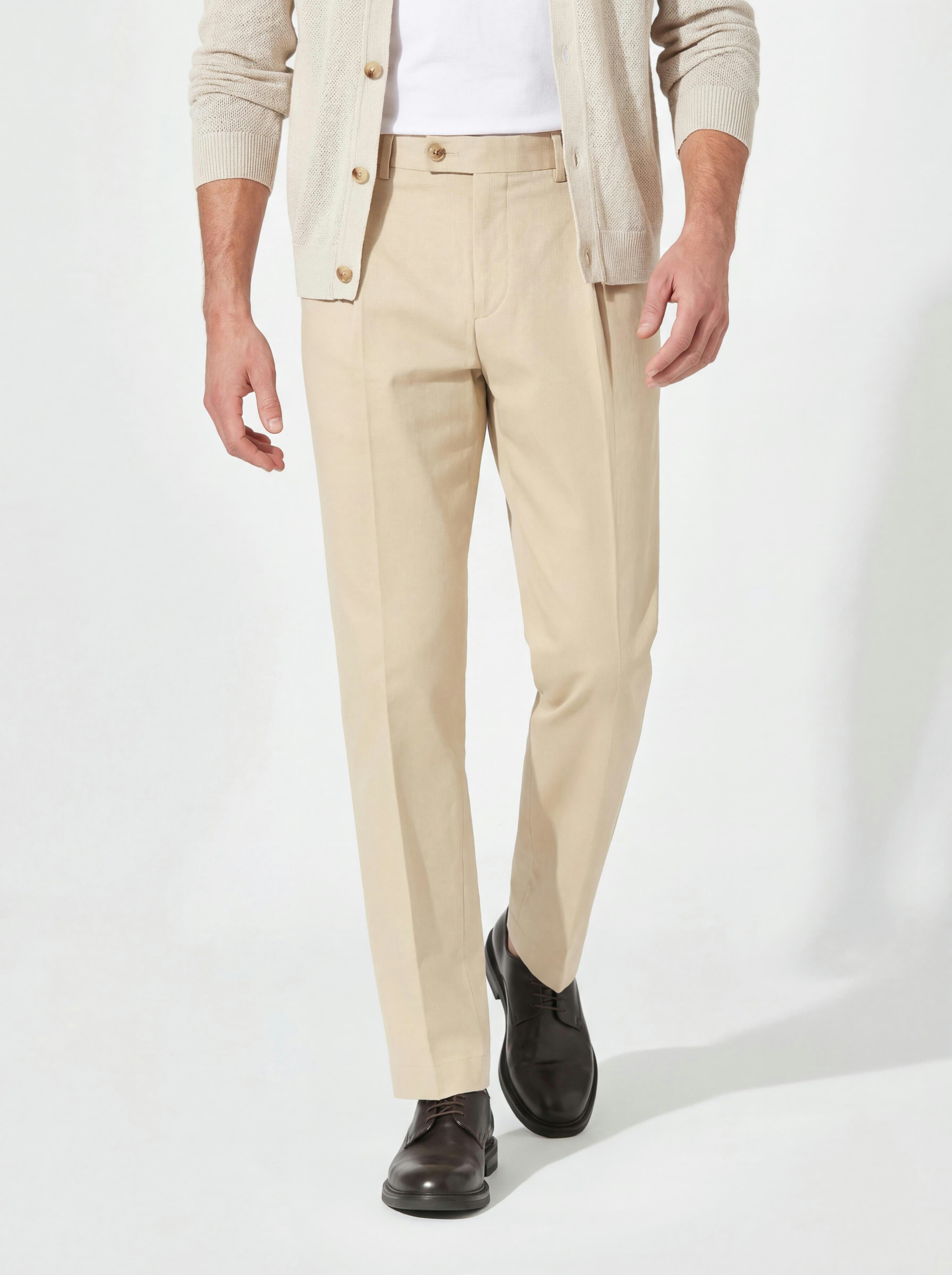 Hiltl Chinos Primo Chino Hose Herren Regular Fit Chino 365, sand, 27 Bundfalte, formstabil & feine Satinstruktur