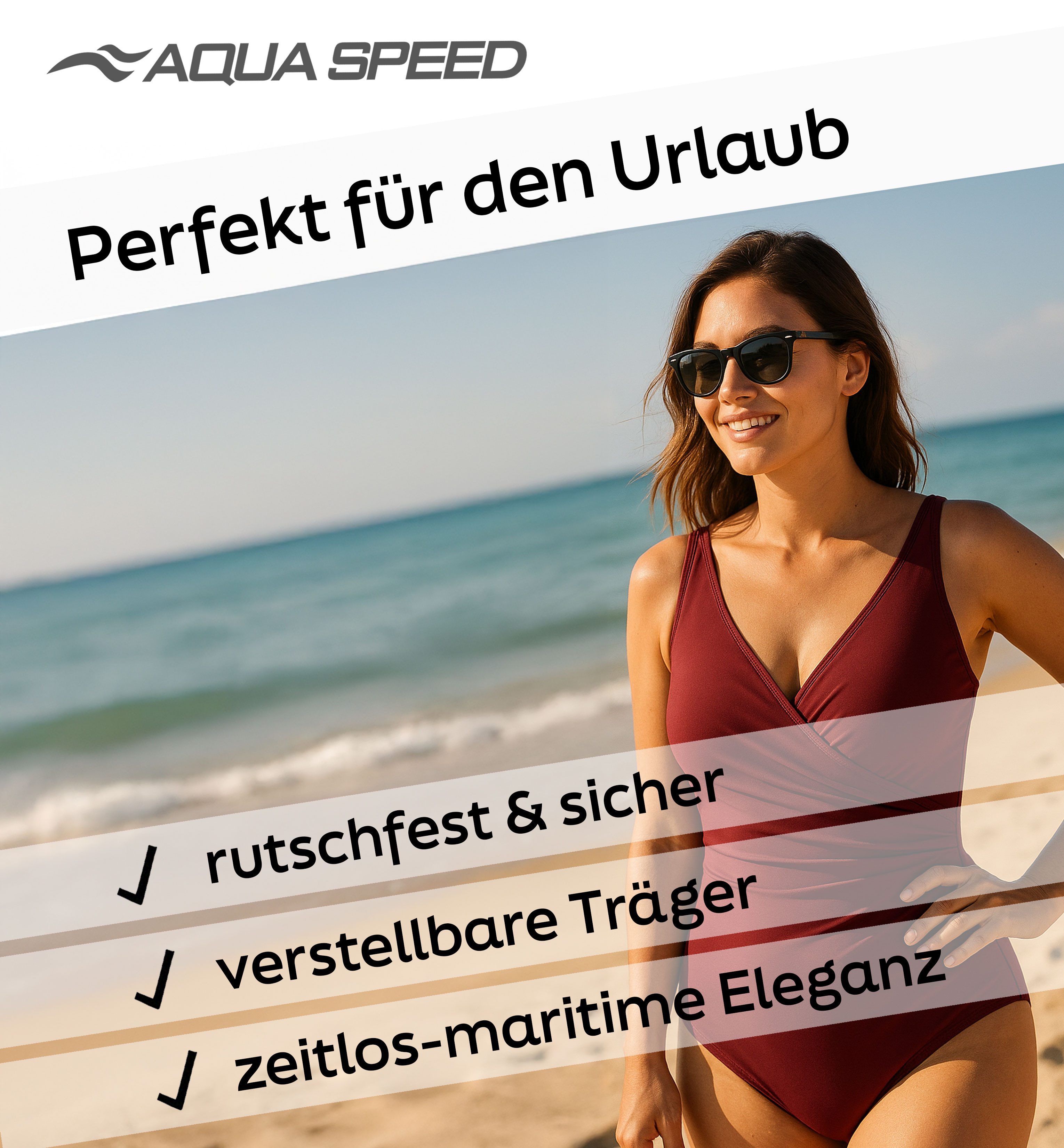 Aqua Speed Schwimmanzug Figur schmeichelnder Andrea Badeanzug mit kl. Handtuch (super bequemer Schwimmanzug)