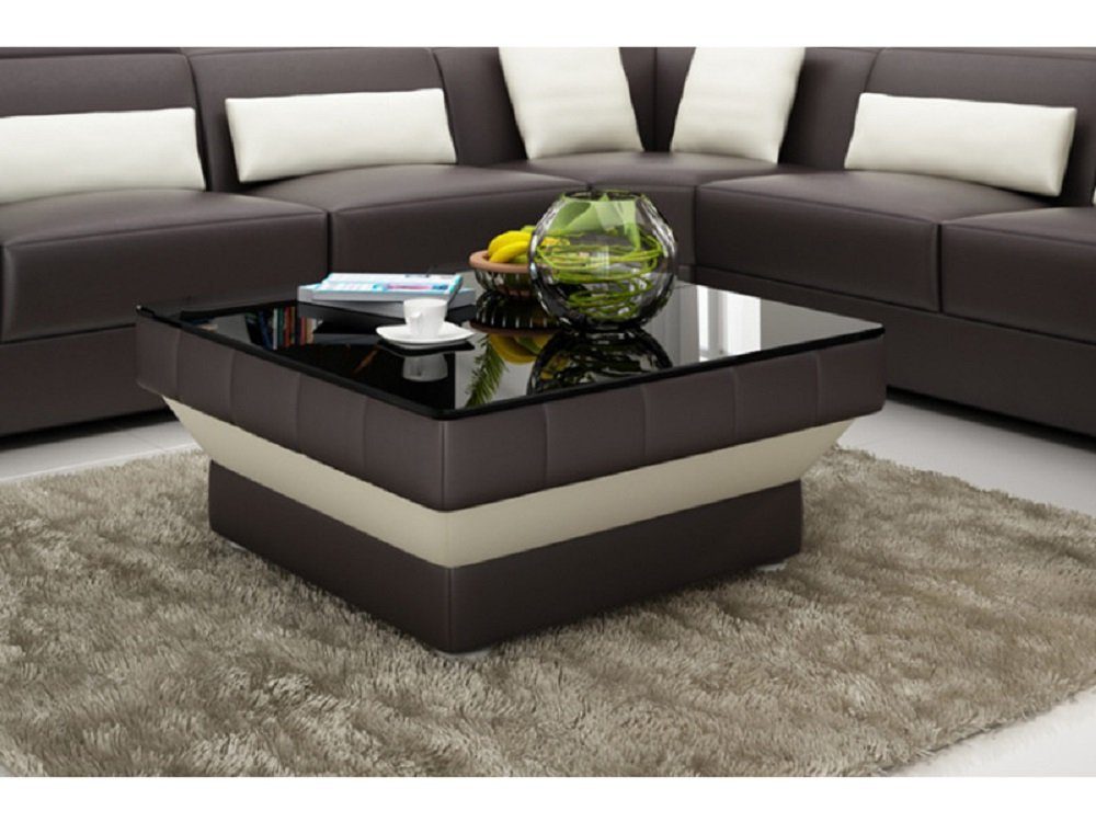 Glastisch Wohnzimmertische Couchtisch JVmoebel Tisch Design Braun/Beige Leder Sofa Glas Couch Tische