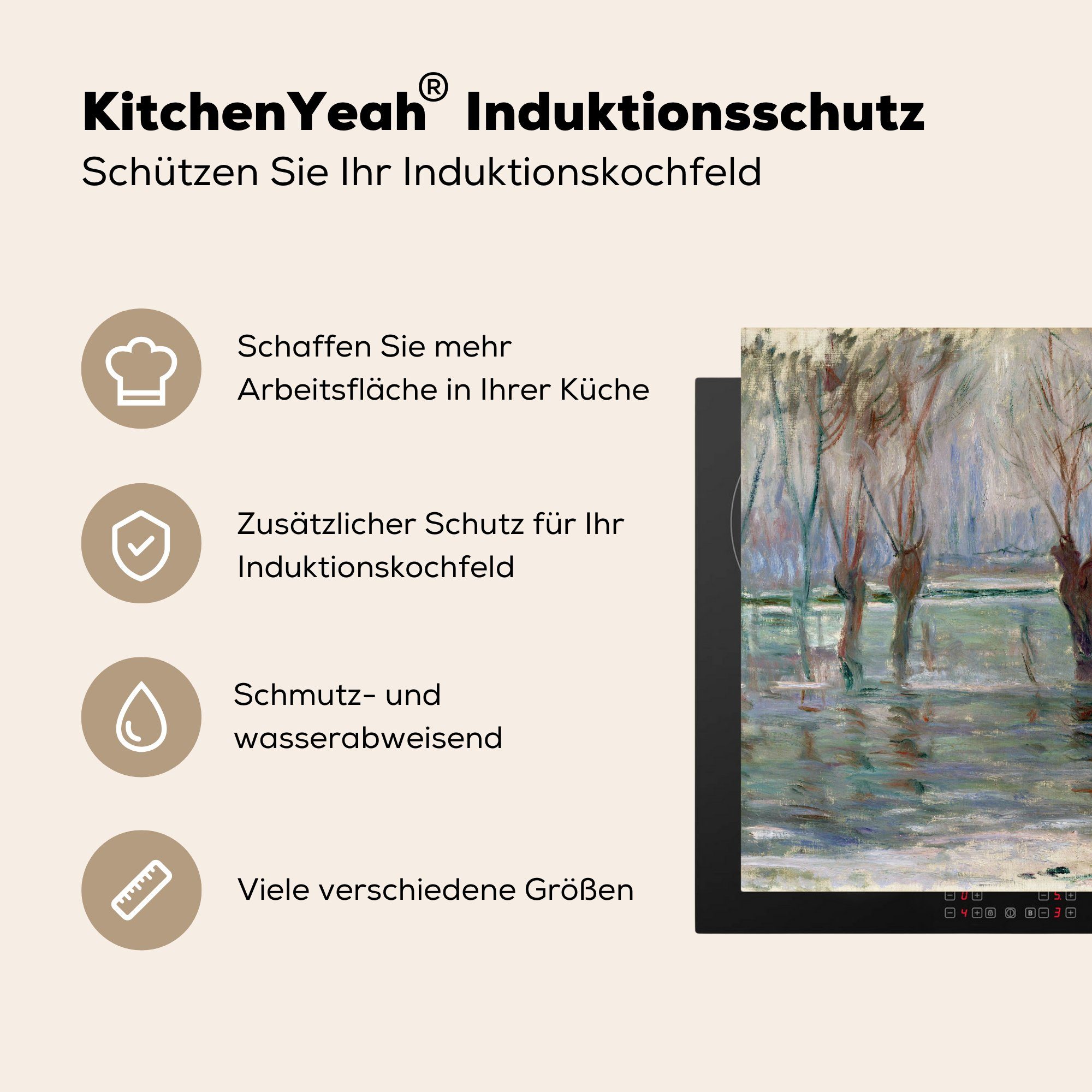 MuchoWow Herdblende-/Abdeckplatte Überschwemmung - Claude Vinyl, (1 Monet, 78x78 cm, Arbeitsplatte tlg), für Ceranfeldabdeckung, küche