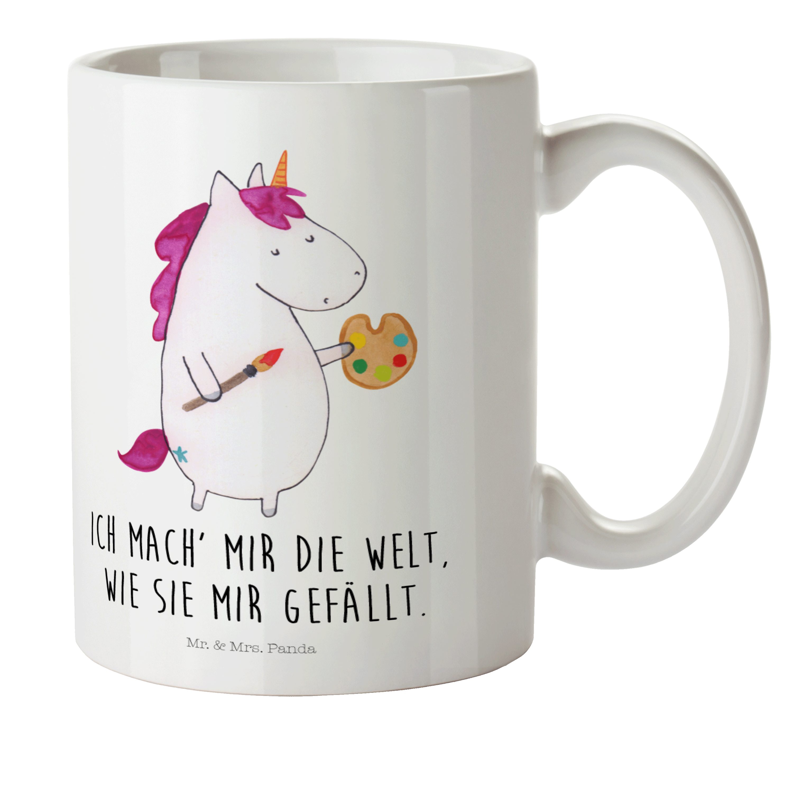 Mr. & Mrs. Panda Kinderbecher Einhorn Künstler - Weiß - Geschenk, Unicorn, Kunststoffbecher, Einhö, Kunststoff