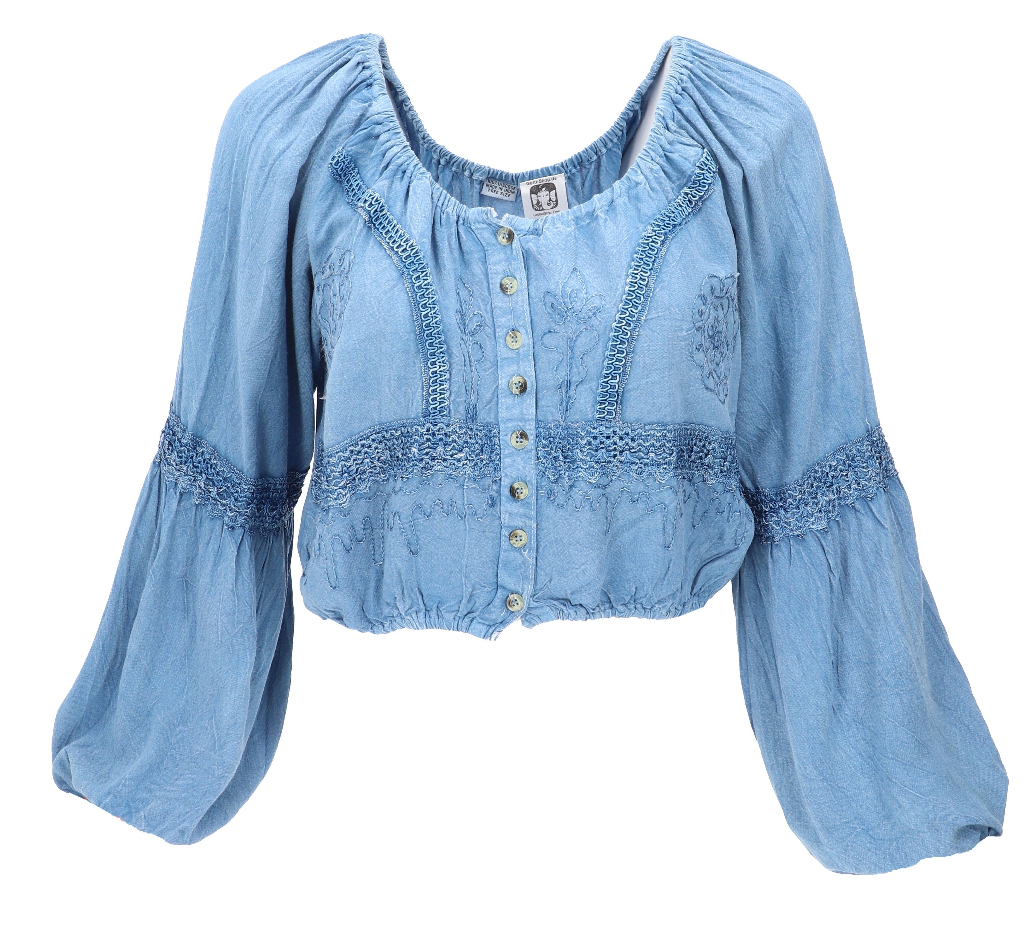 Guru-Shop Longbluse Bestickte indische Hippie Langarm Bluse, Boho.. alternative Bekleidung