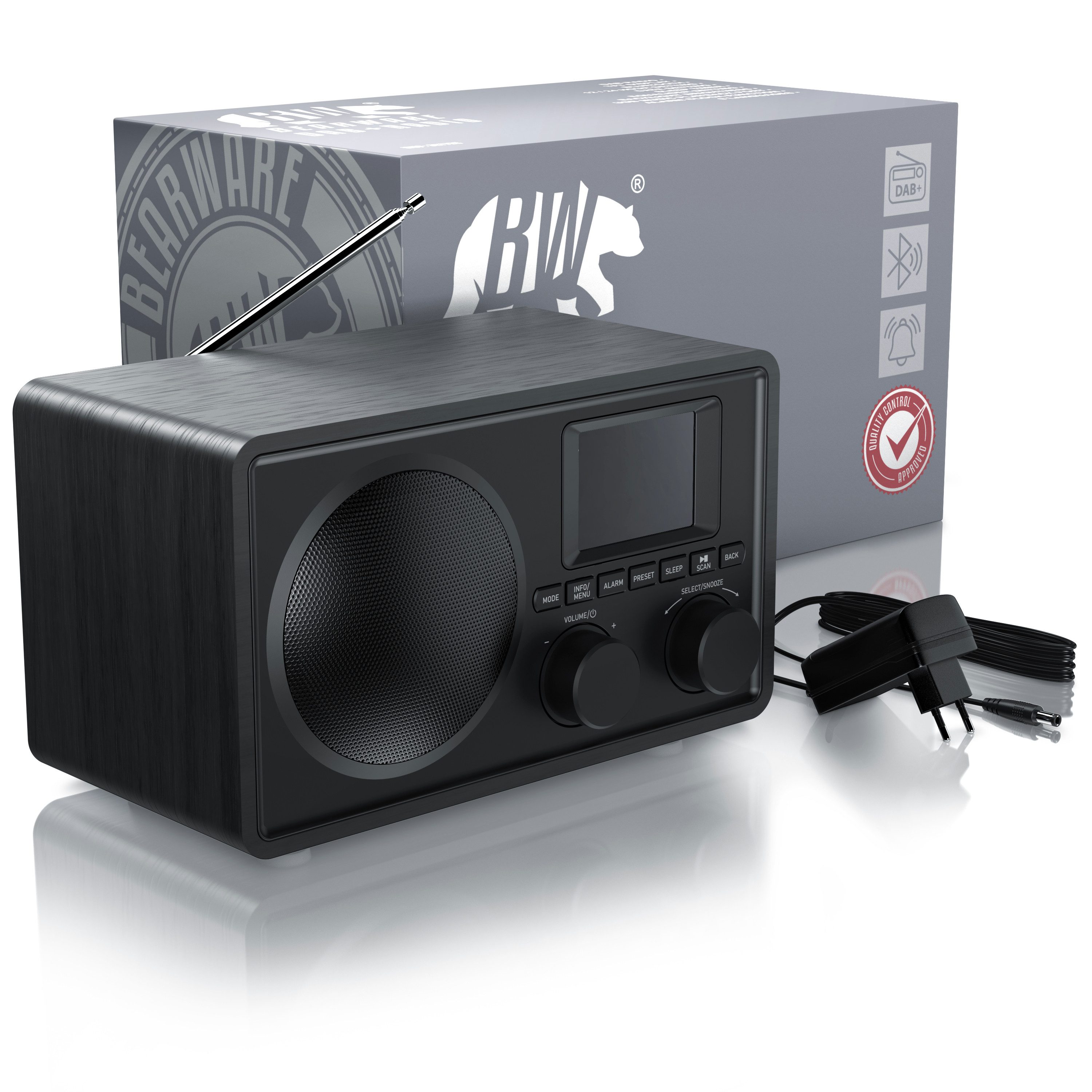 BEARWARE Radio mit TFT Display, Küchenradio digital, UKW FM, Wecker, Bluetooth Digitalradio (DAB) (Digitalradio (DAB), UKW (FM), Automatischer & manueller Suchlauf, Equalizer, DAB, USB, AUX, 2 Alarme)