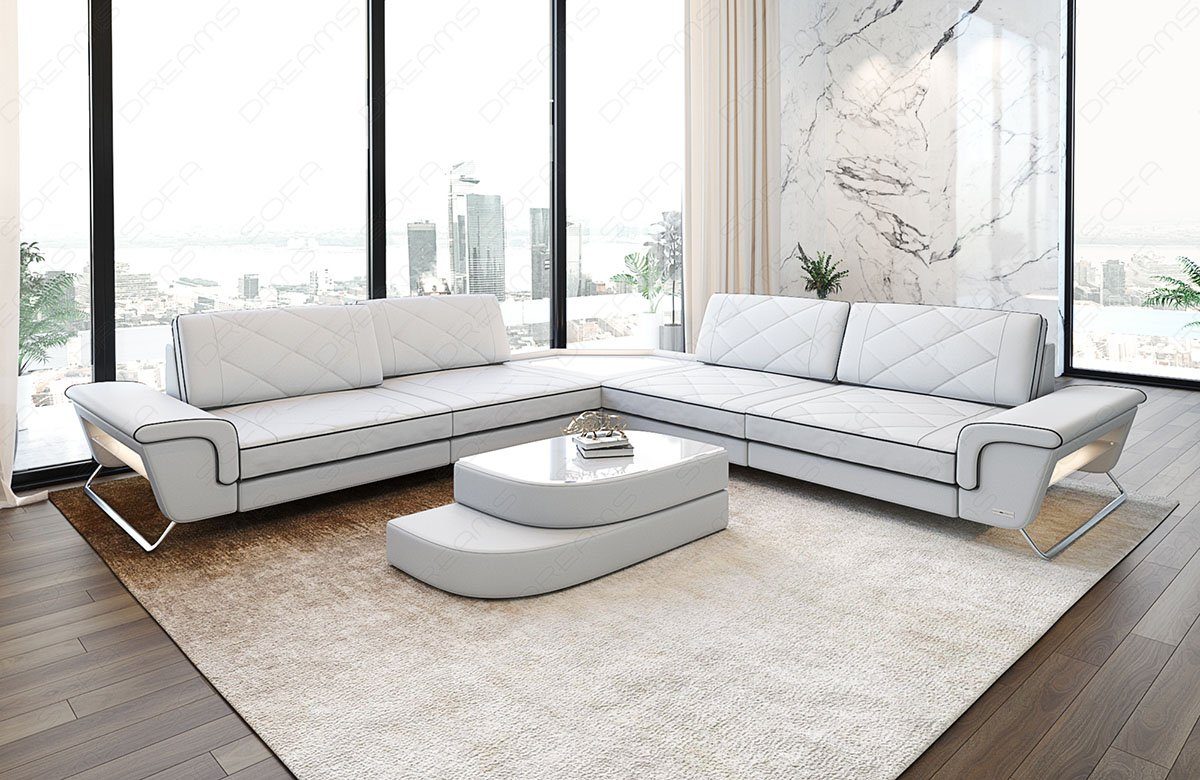 Design Sepino Dreams Couch wahlweise Form Multifunktionskonsole Leder Modern Ecksofa Eckcouch Sofa L Ledersofa, mit