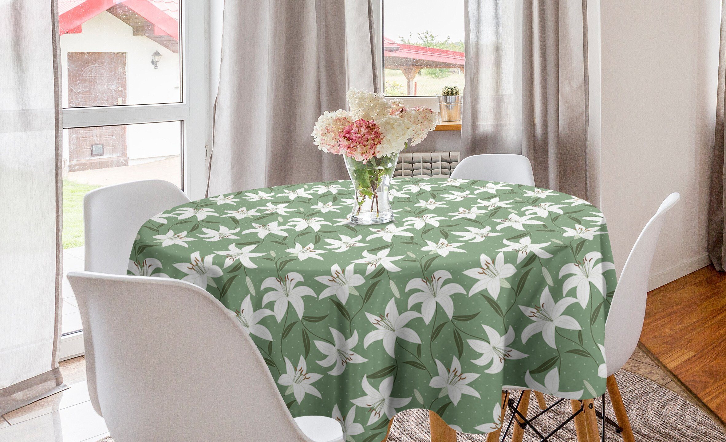 Abakuhaus Tischdecke Kreis Tischdecke Abdeckung für Esszimmer Küche Dekoration, Romantisch Lilly Bouquet Design
