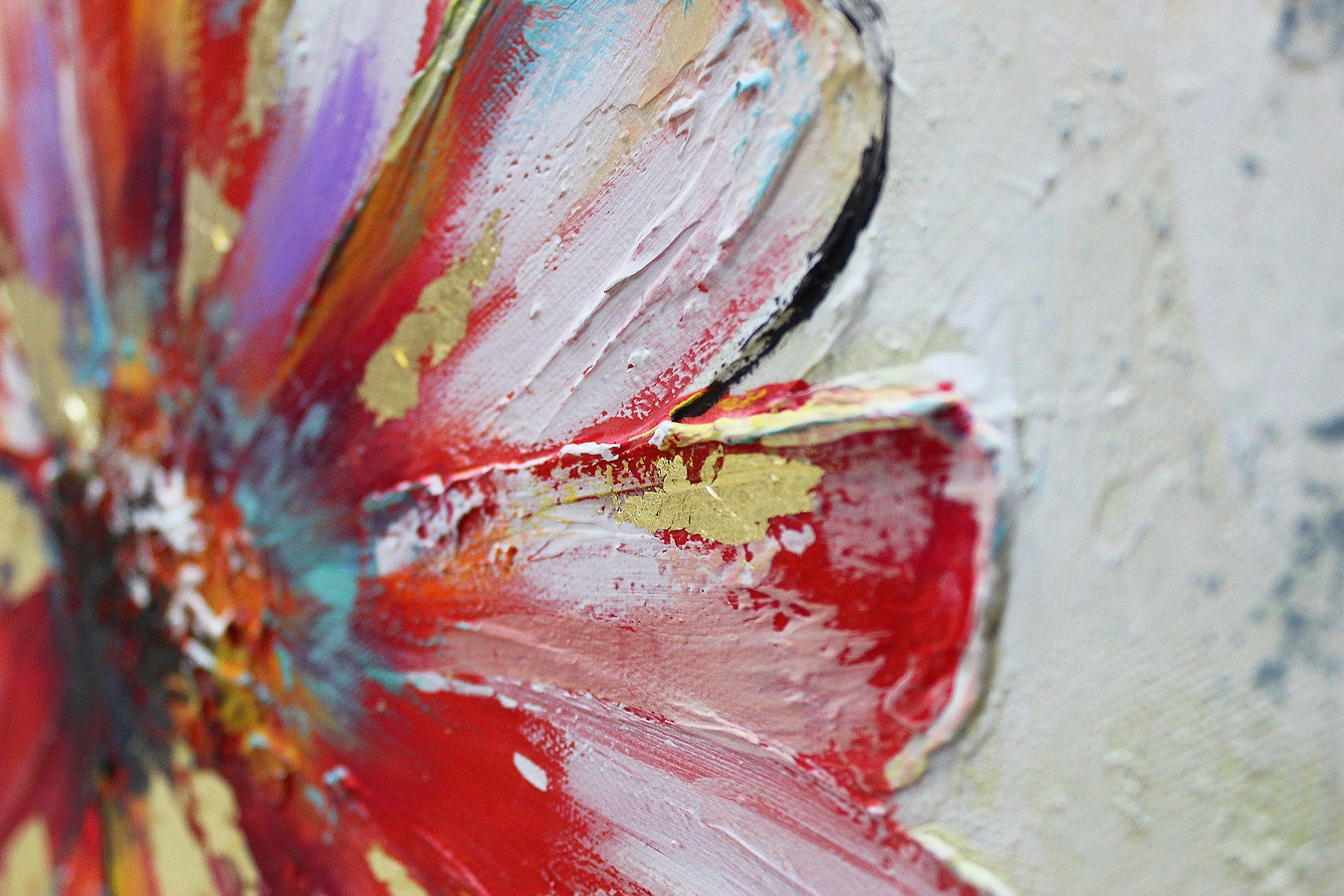 YS-Art Gemälde Schöne Blumen, Blumen, Bunte Blumen auf Leinwand Bild Handgemalt Gold