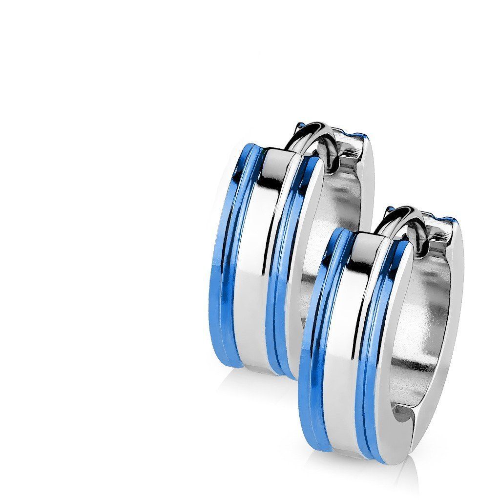 Creolen-Set Streifen blauen Paar mit Unisex silber (1 Stück), Ohrringe 2-tlg), aus Edelstahl Creolen Ohrschmuck BUNGSA (2