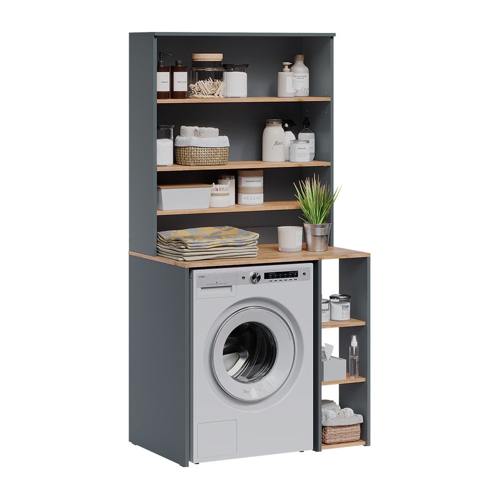 Vicco Waschmaschinenumbauschrank Viktor, Anthrazit/Goldkraft Eiche, 93.6 x 88.2 cm 2 Teile mit Regal (1-St) – Bild 5 von 5