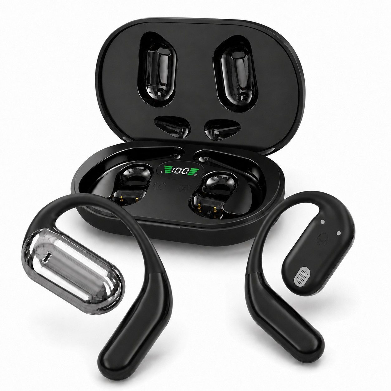 Toomoke Open-Ear-Kopfhörer Bluetooth 6.0, Bluetooth Kopfhörer kabellos, Open-Ear-Kopfhörer (Sportkopfhörer mit Ohrbügel, ANC, 4-Mikrofon-ENC, HiFi Stereo, 60 Std., IPX7, 14,2-mm-Treiber, Kabellose Sportkopfhörer mit Mikrofon für Sport, Büro und Alltag)