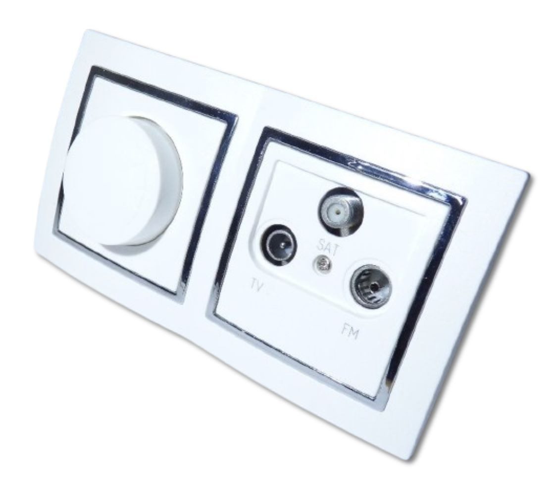 Lichtideen Переключатель 9519 Levina S 2-er 1xAntennen Dose 1xDimmer 300 Watt silberner Rand (Taster, Переключатель, Anennendose, Steckdose mit USB lieferbar)