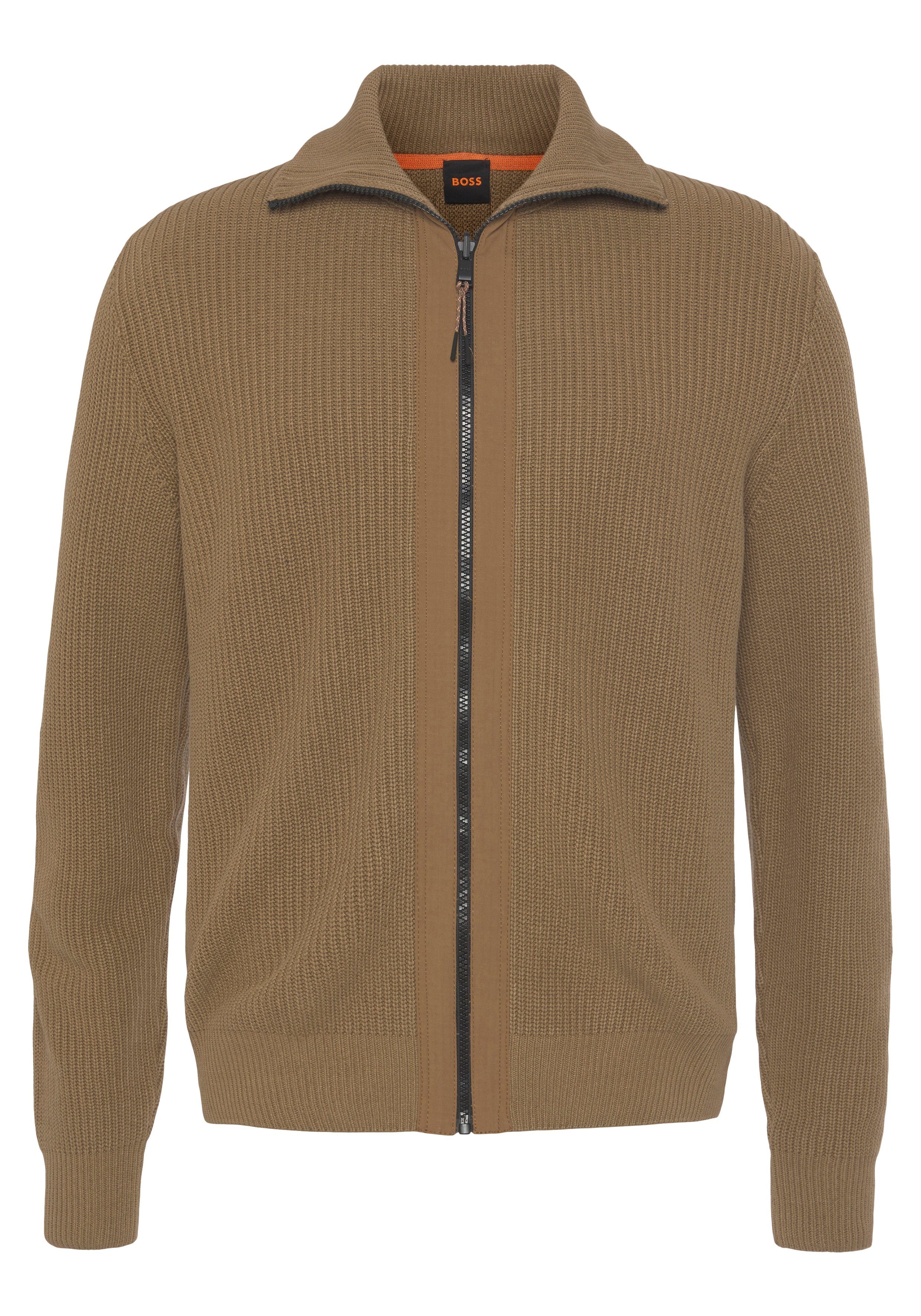 BOSS ORANGE Strickjacke mit hochschließendem Kragen beige